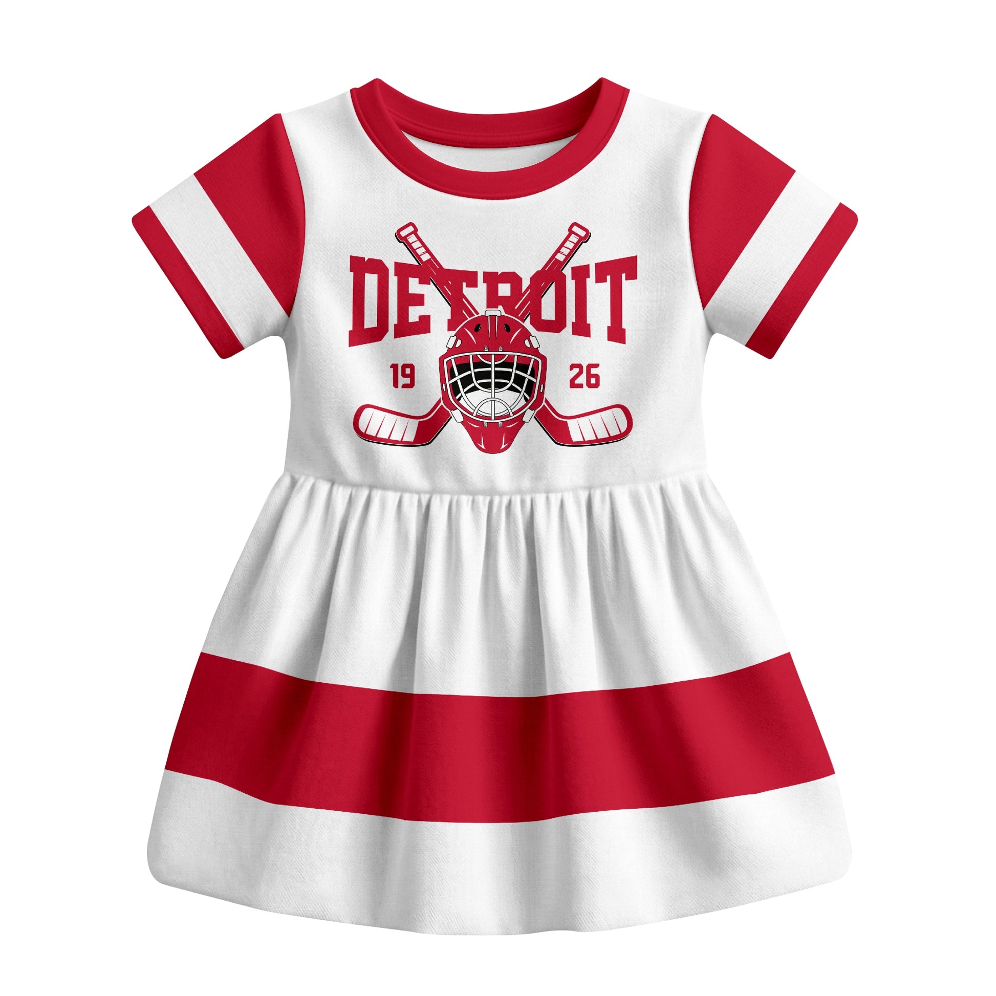 White Detroit hockey baby bodysuit dress front view