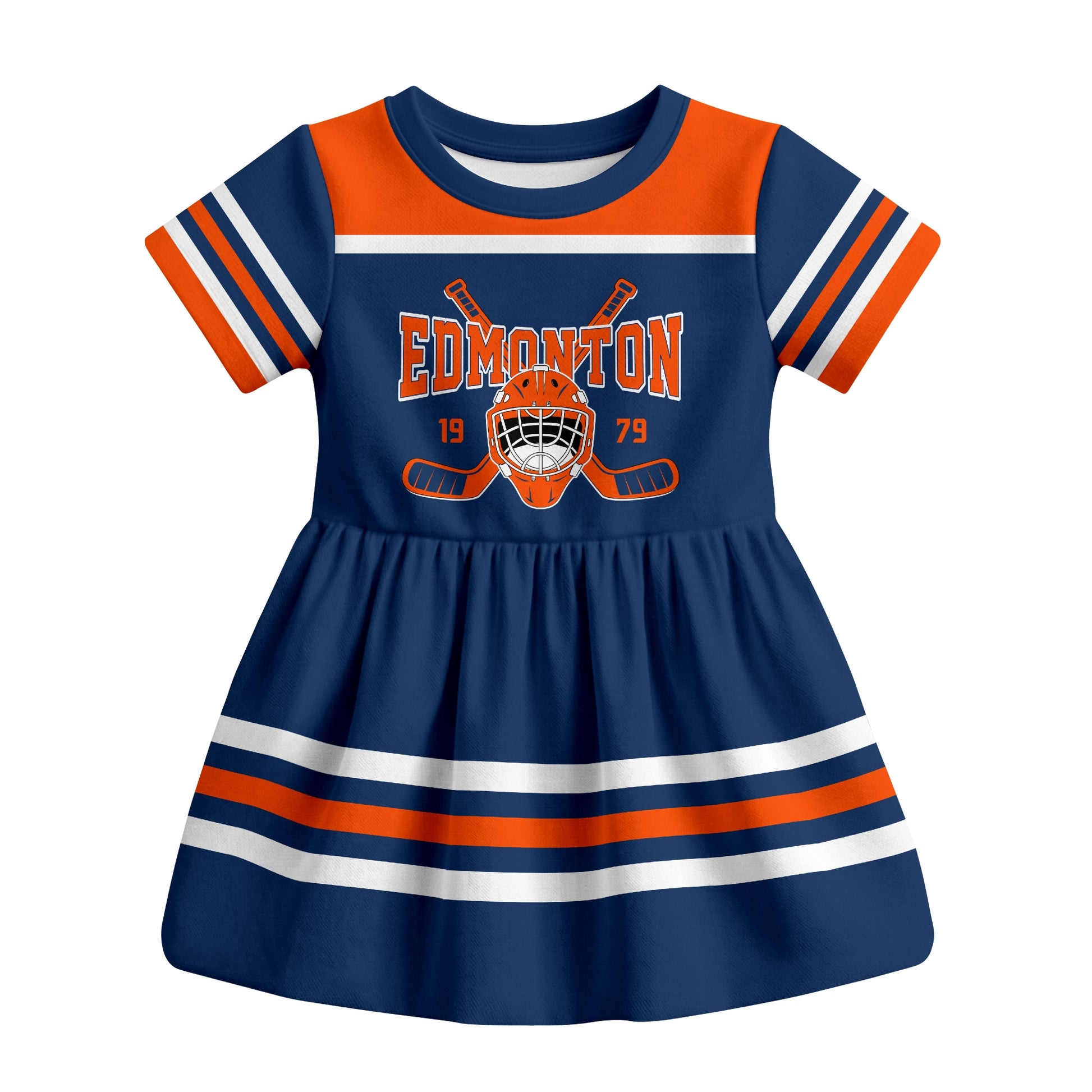 Royal Edmonton hockey baby bodysuit dress front view
