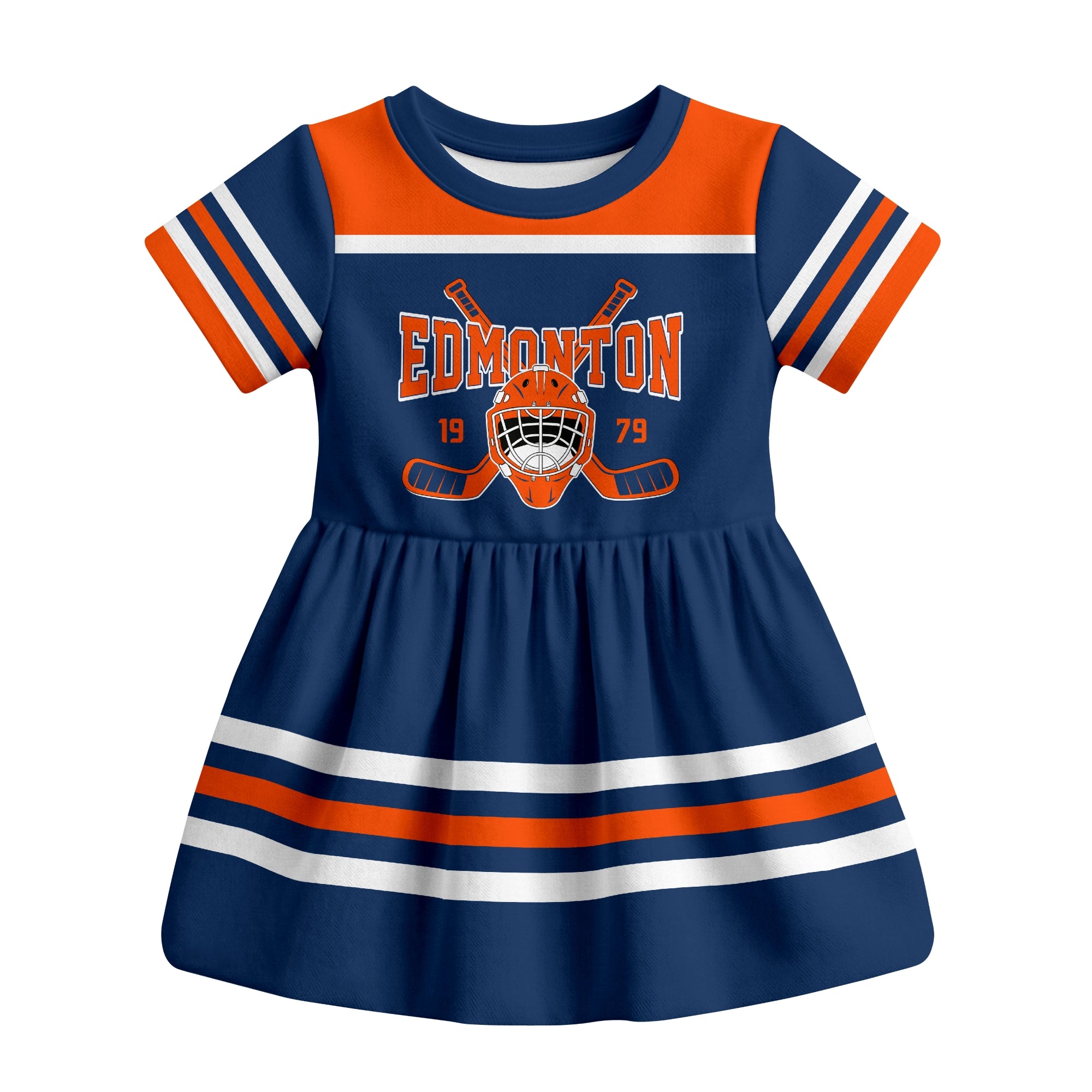 Royal Edmonton hockey baby bodysuit dress front view