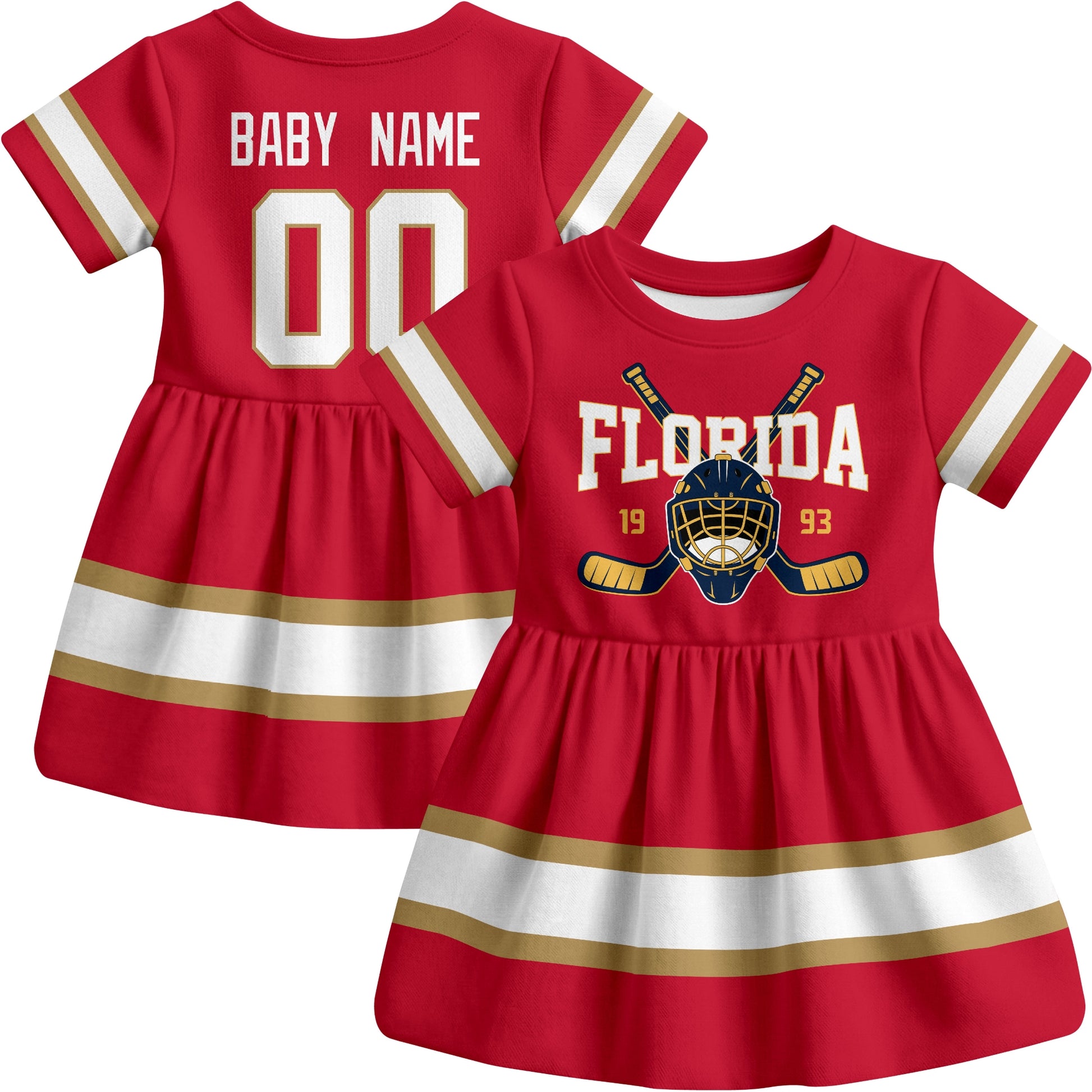 Florida hockey baby bodysuit dress Red style front and back view