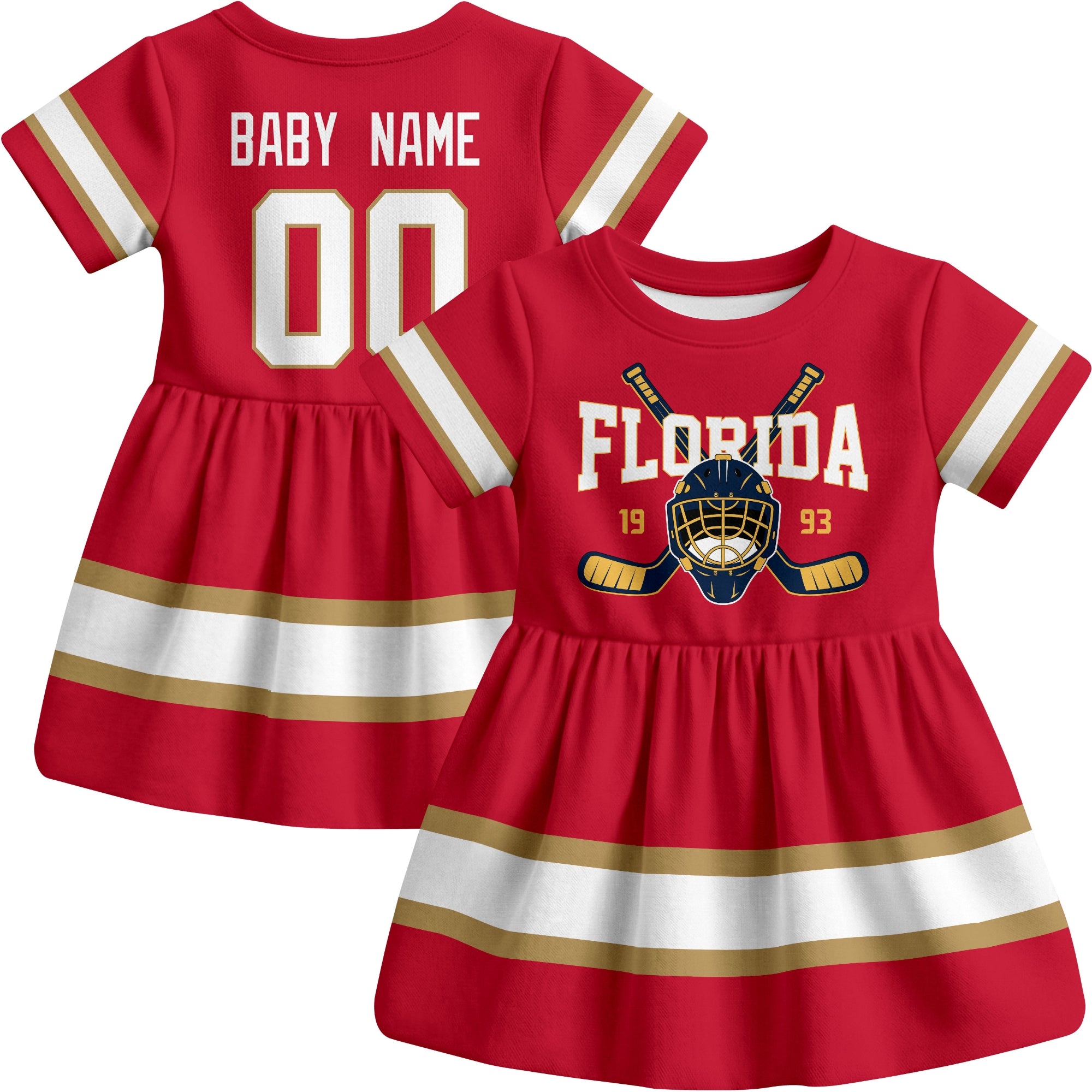 Florida hockey baby bodysuit dress Red style front and back view