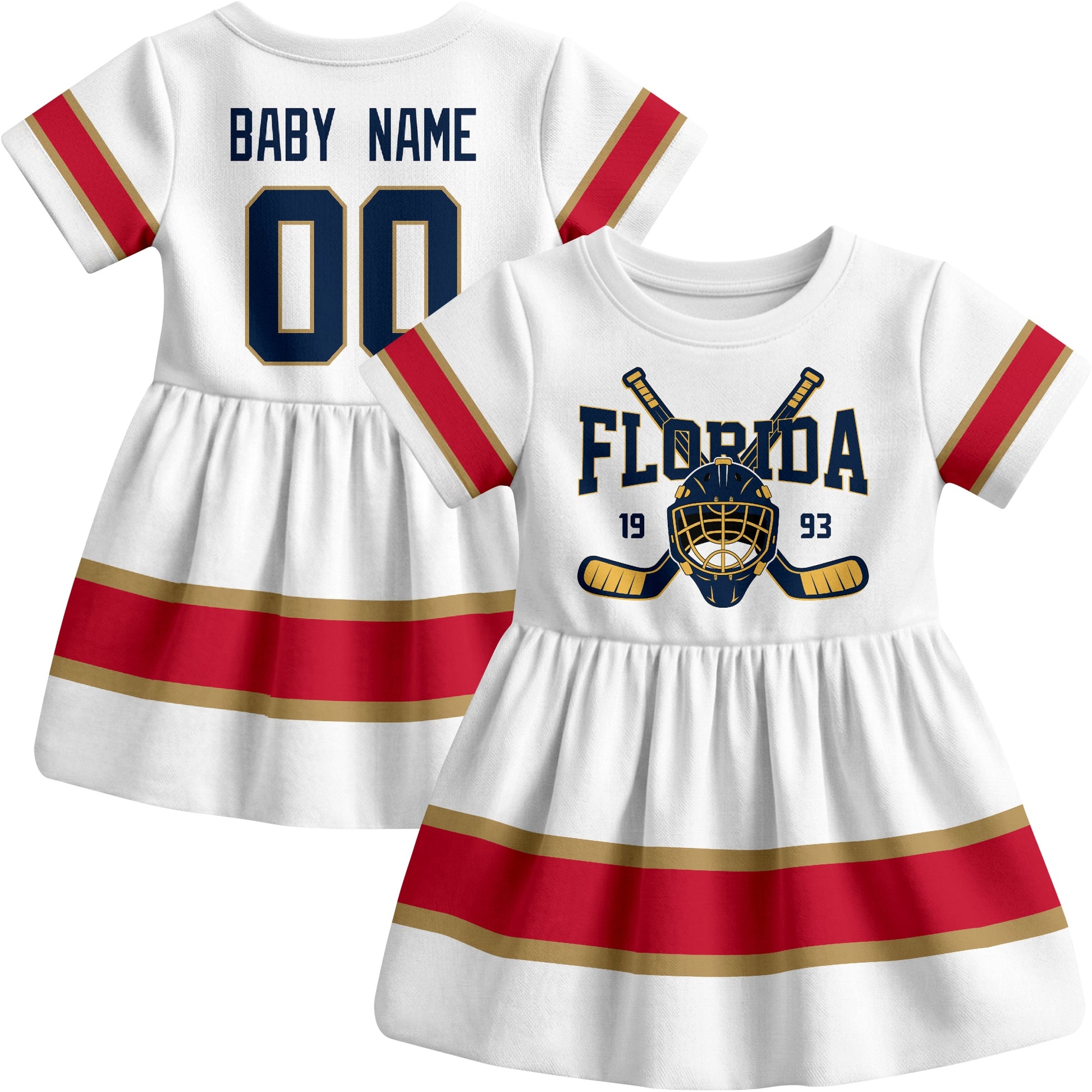 Florida hockey baby bodysuit dress White style front and back view