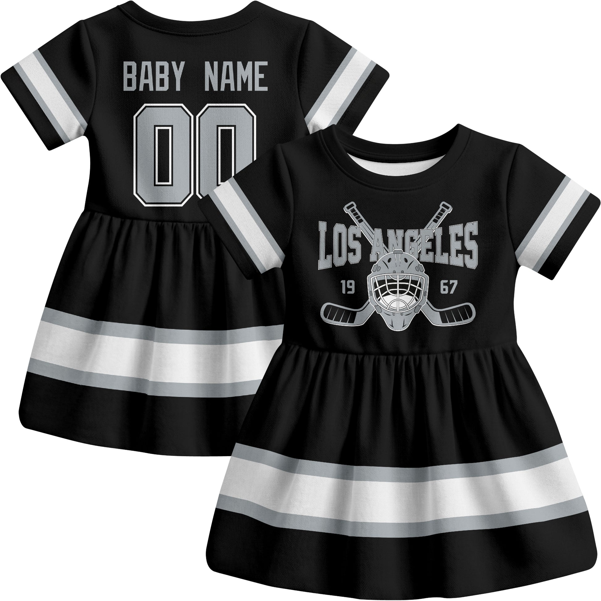 Los Angeles hockey baby bodysuit dress Black style front and back view