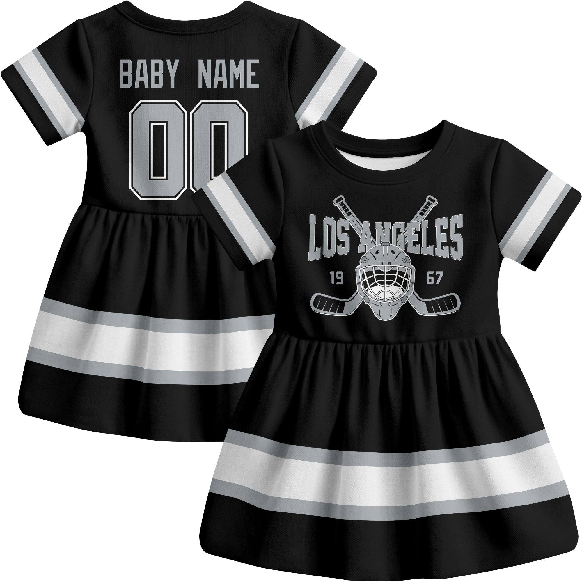 Los Angeles hockey baby bodysuit dress Black style front and back view