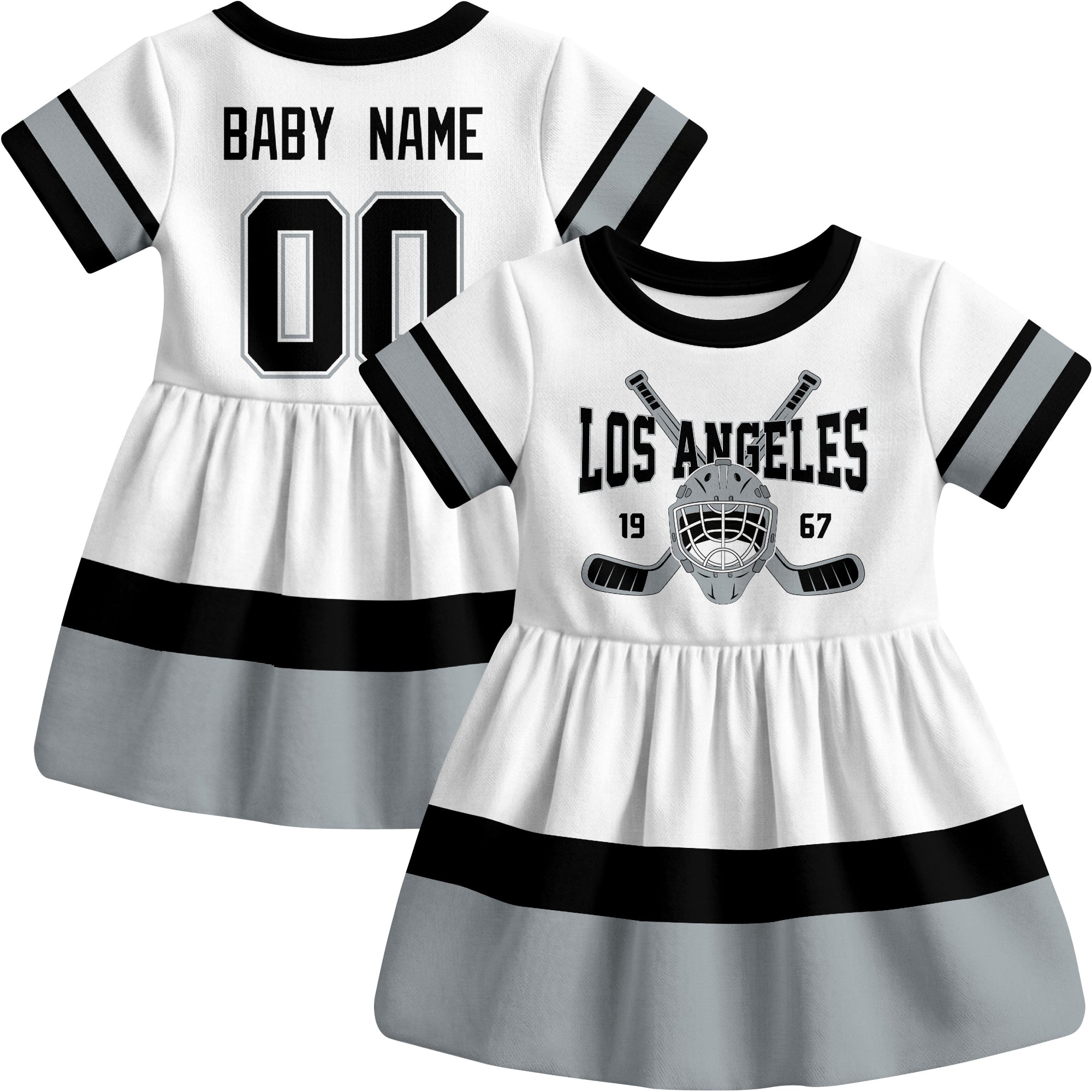 Los Angeles hockey baby bodysuit dress White style front and back view