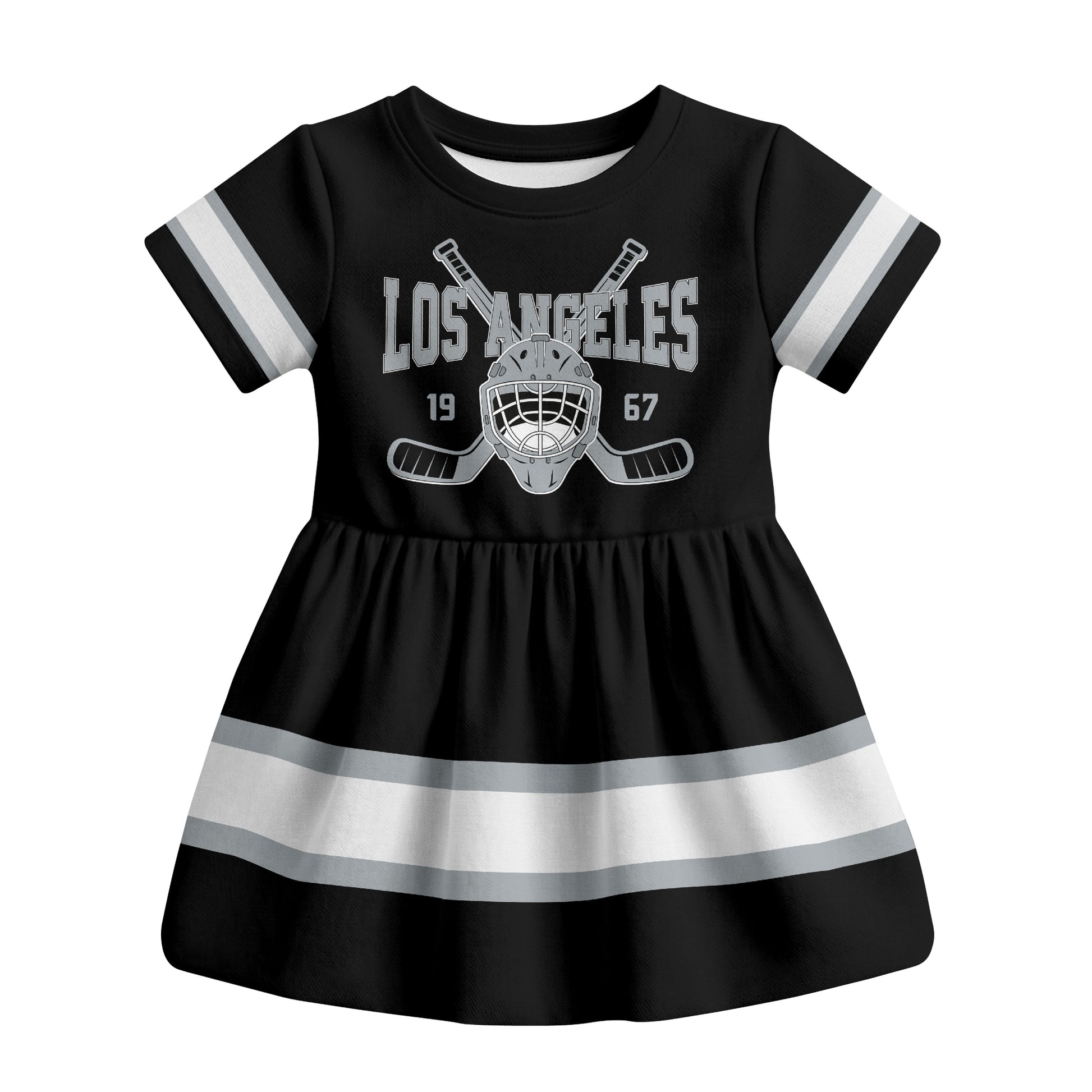 Black Los Angeles hockey baby bodysuit dress front view