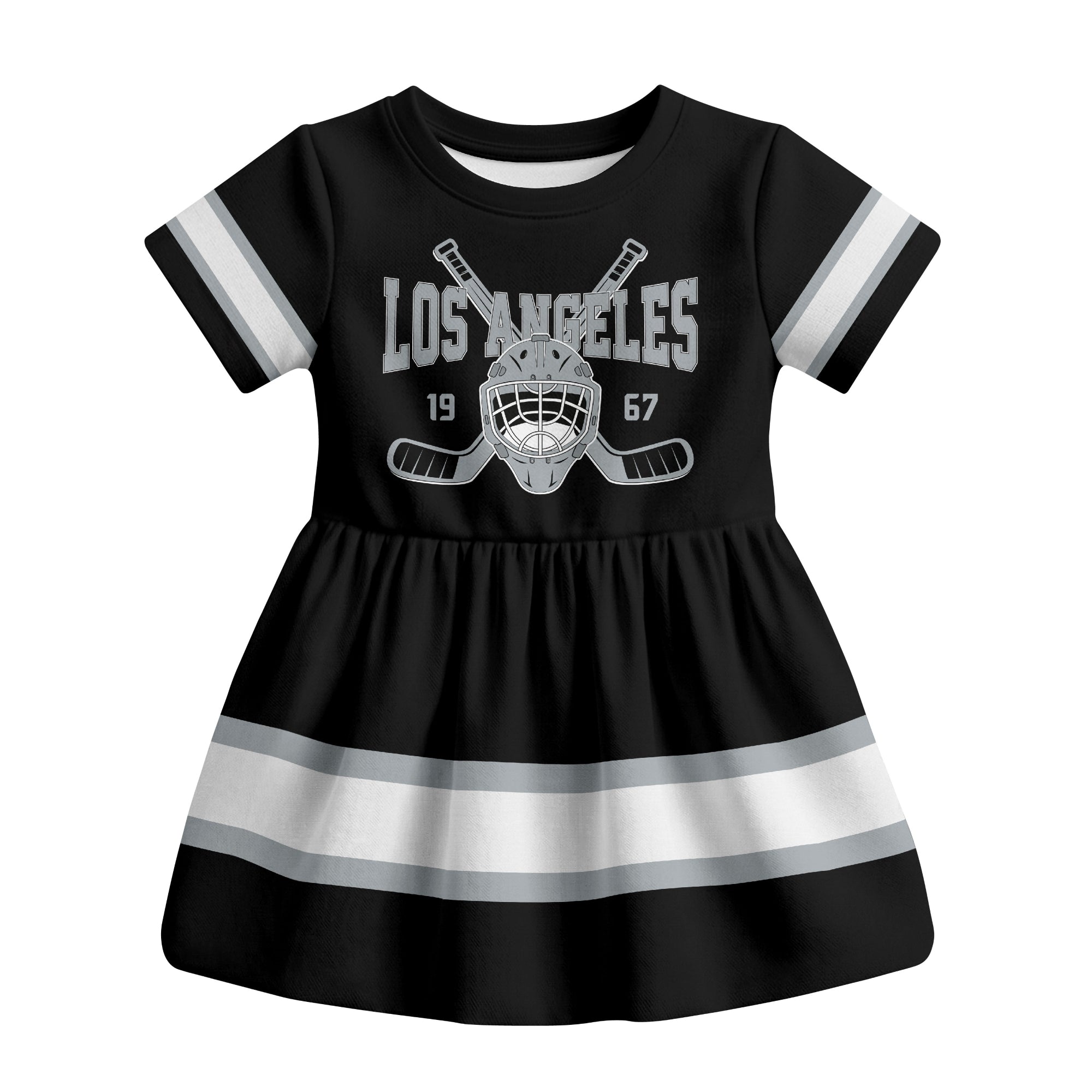 Black Los Angeles hockey baby bodysuit dress front view