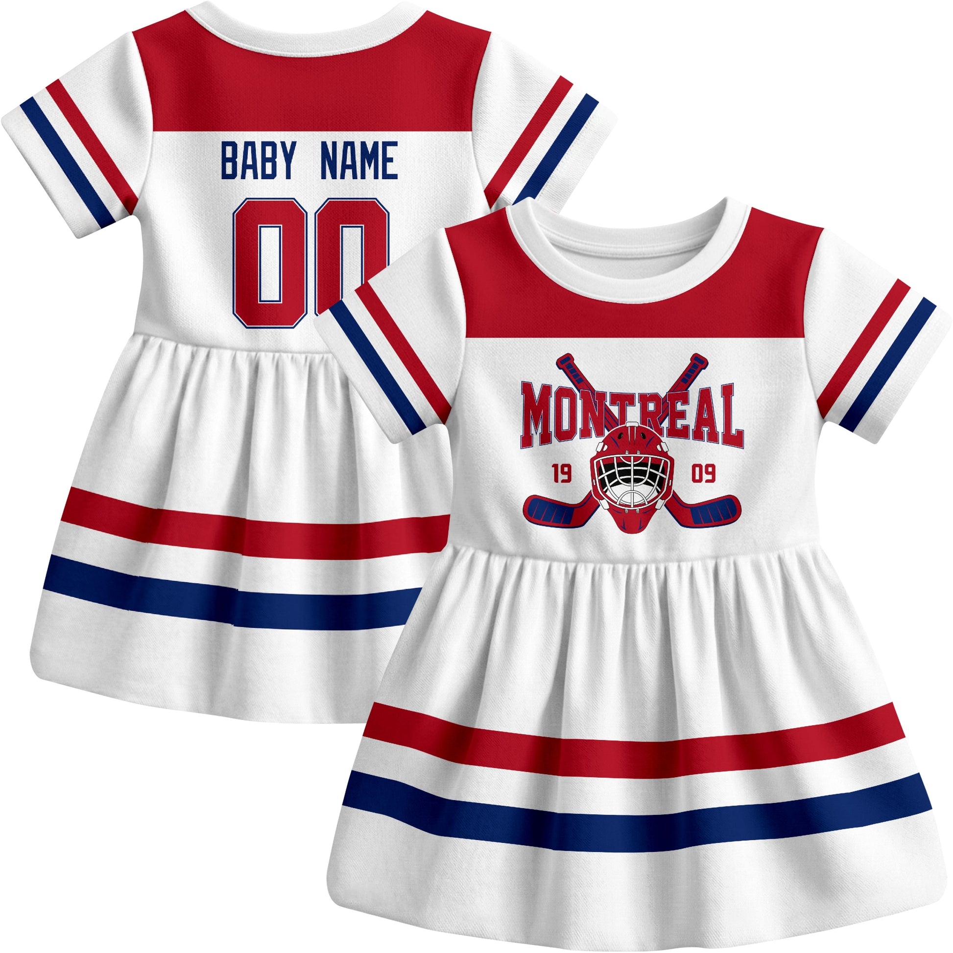 Montreal hockey baby bodysuit dress White style front and back view