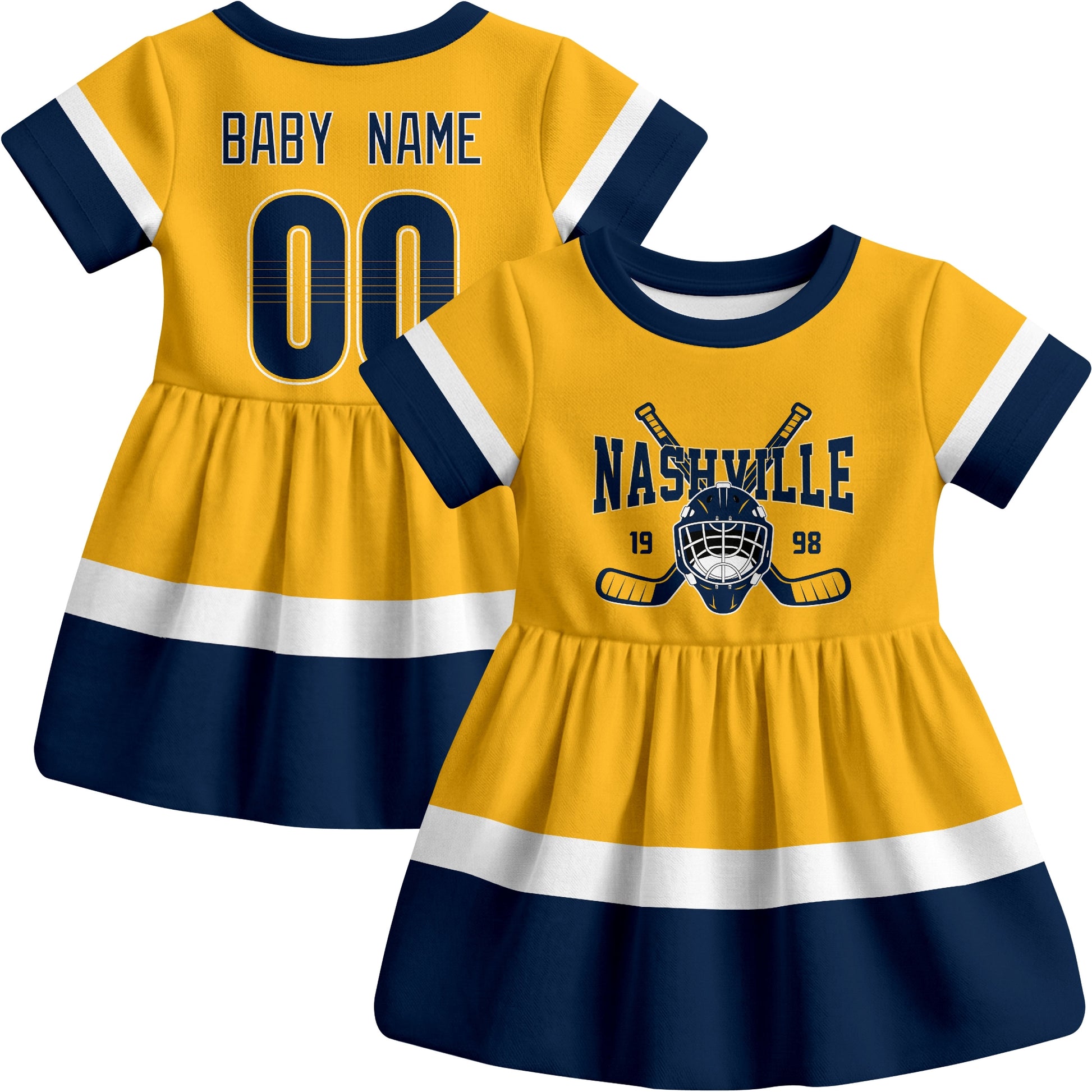 Nashville hockey baby bodysuit dress Gold style front and back view