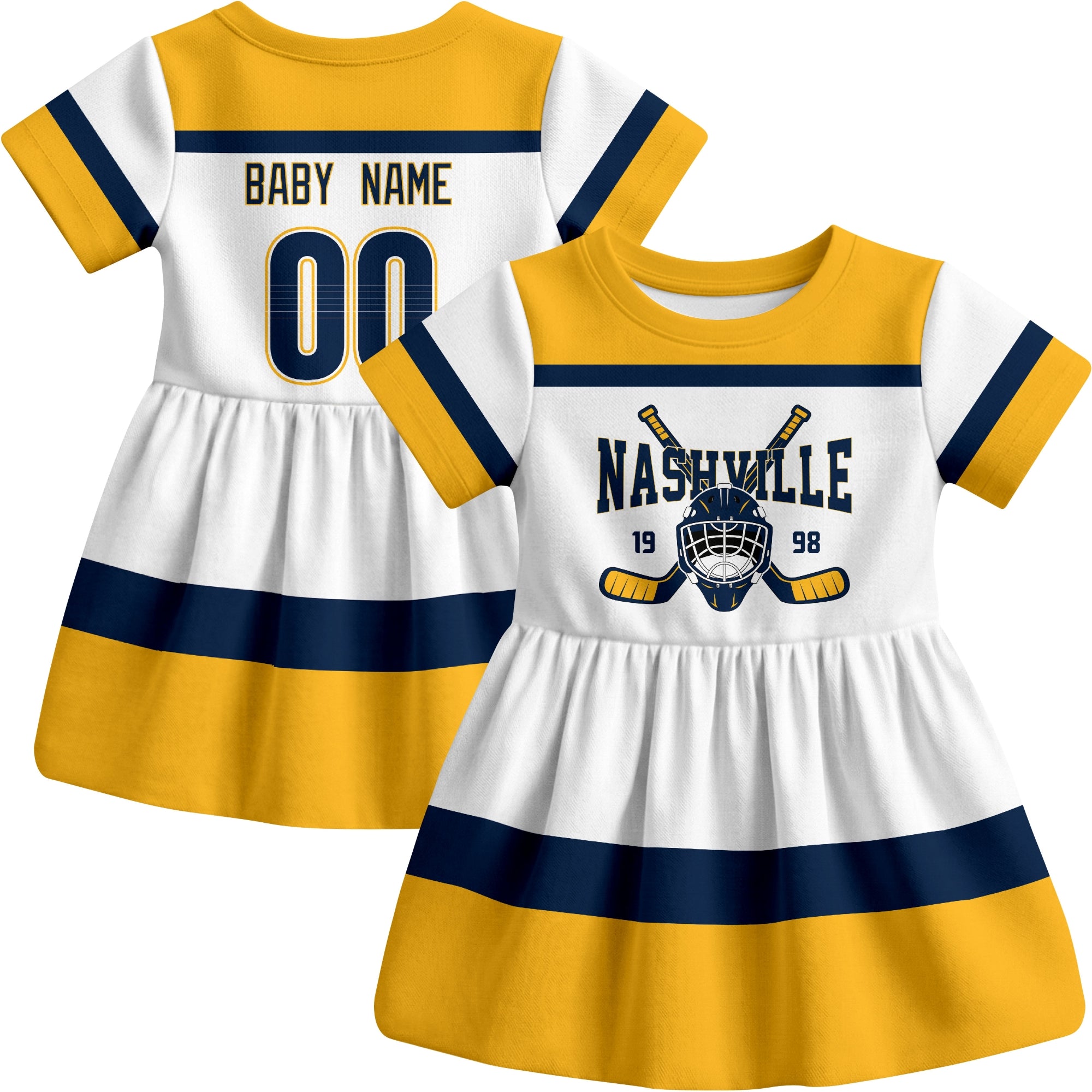 Nashville hockey baby bodysuit dress White style front and back view