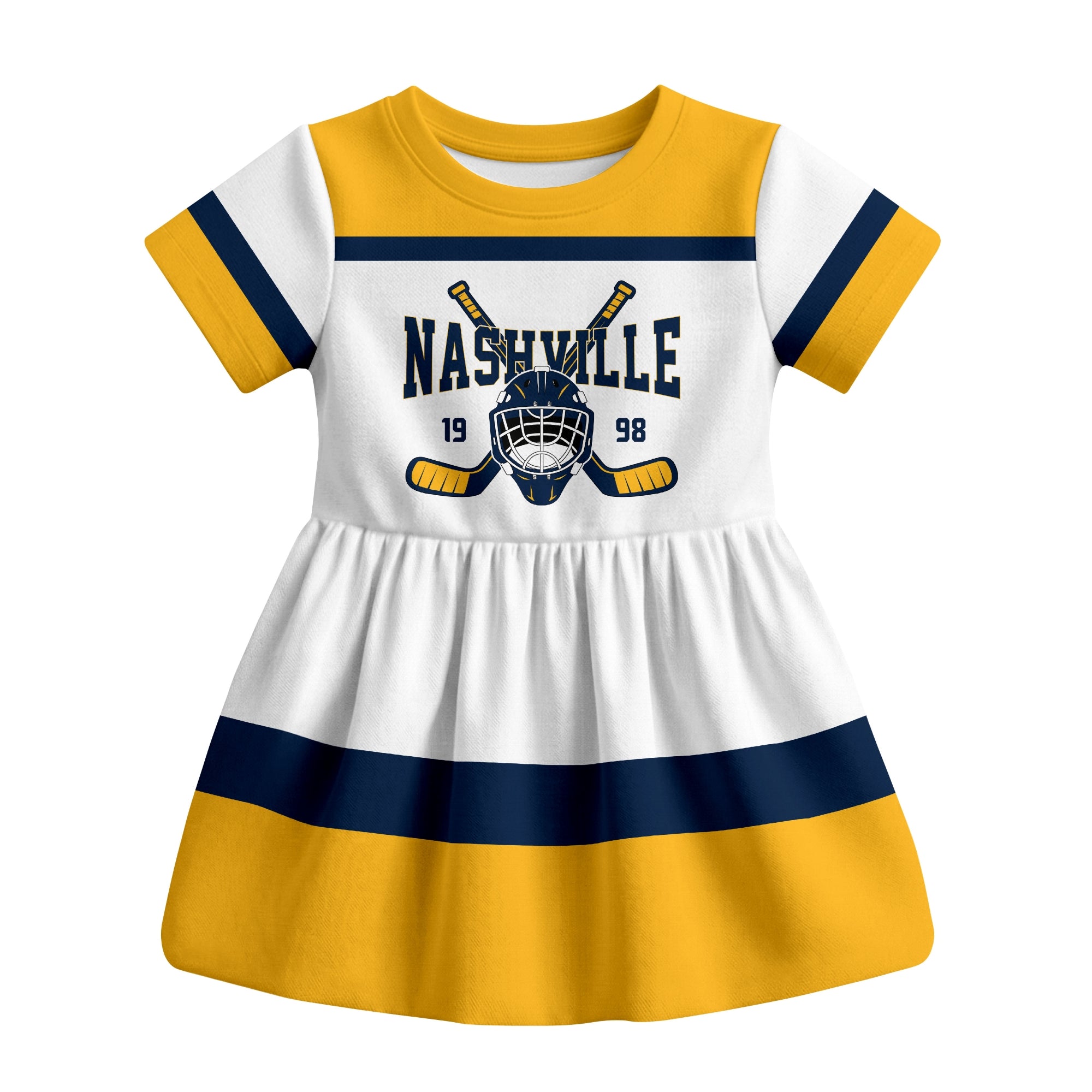 White Nashville hockey baby bodysuit dress front view