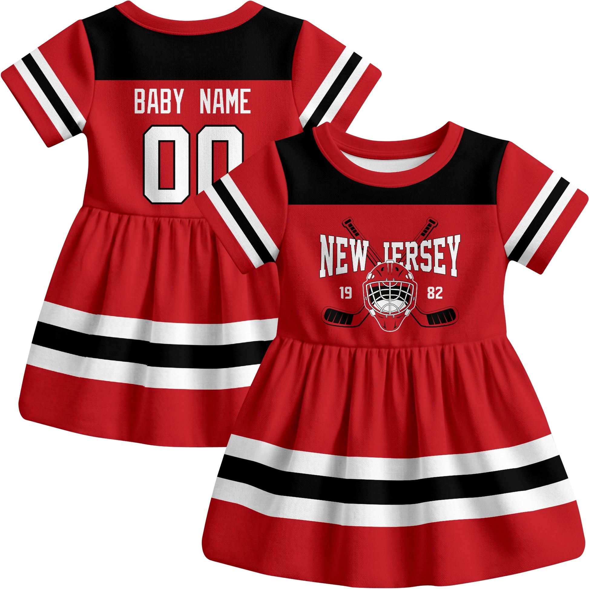 New Jersey hockey baby bodysuit dress Red style front and back view