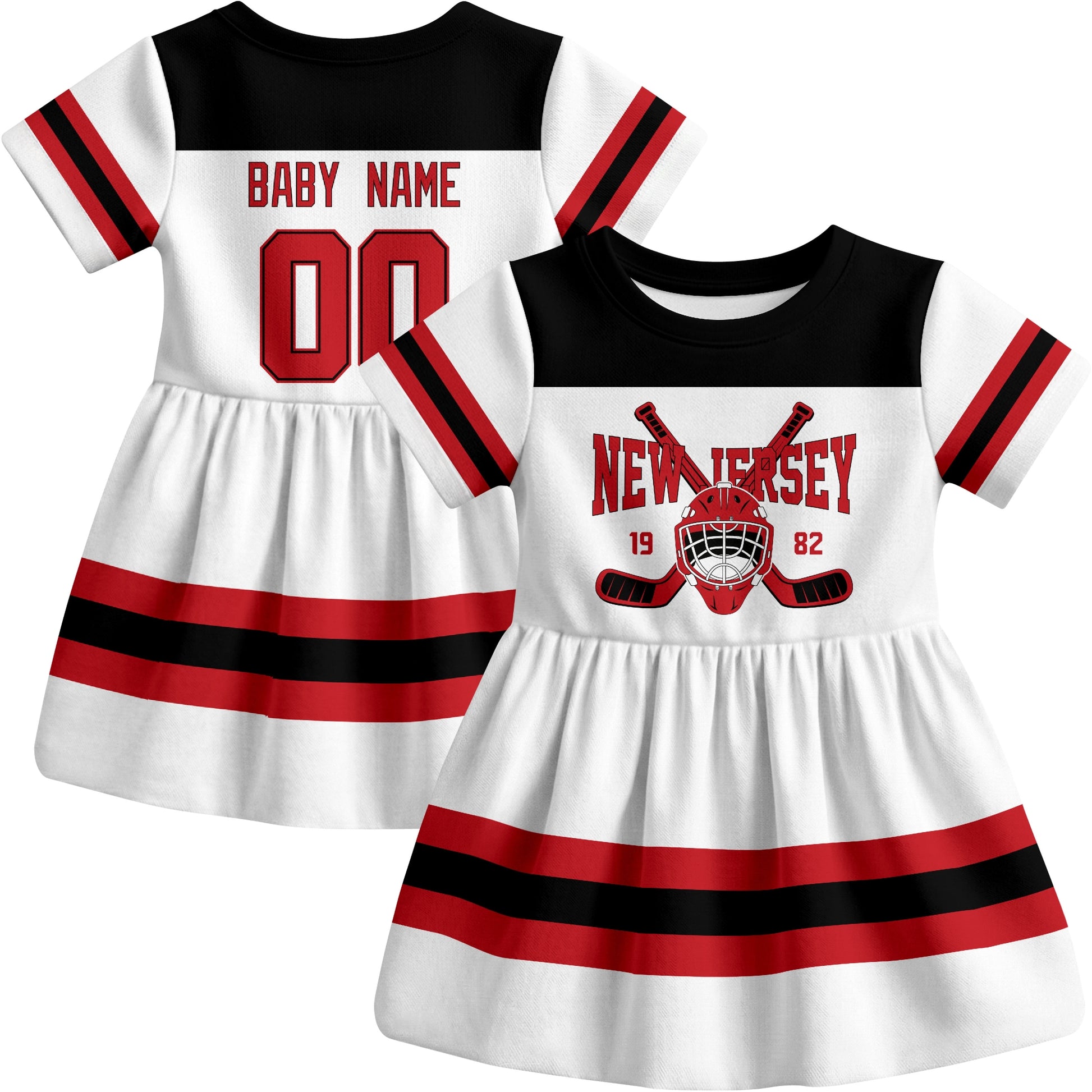 New Jersey hockey baby bodysuit dress White style front and back view