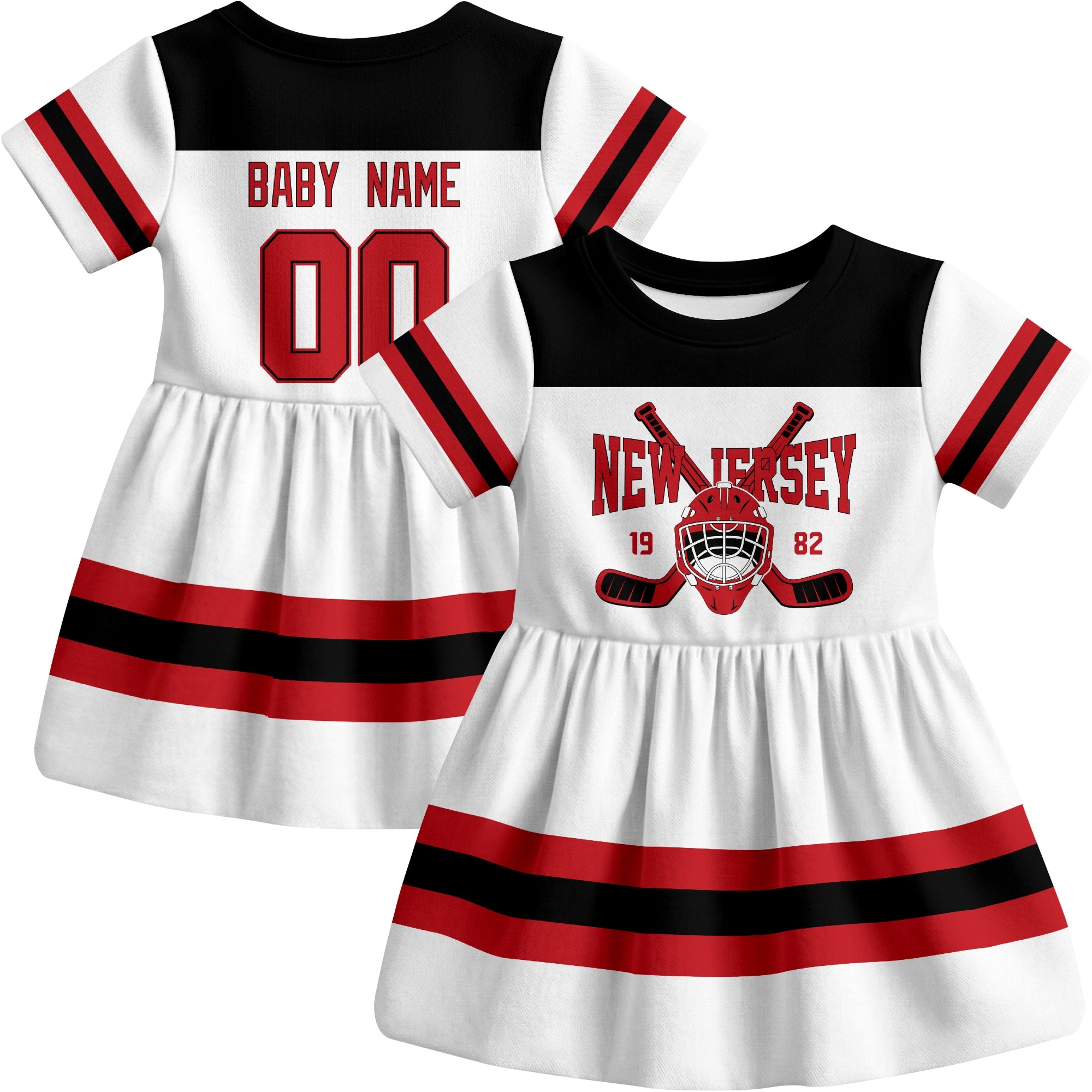 New Jersey hockey baby bodysuit dress White style front and back view