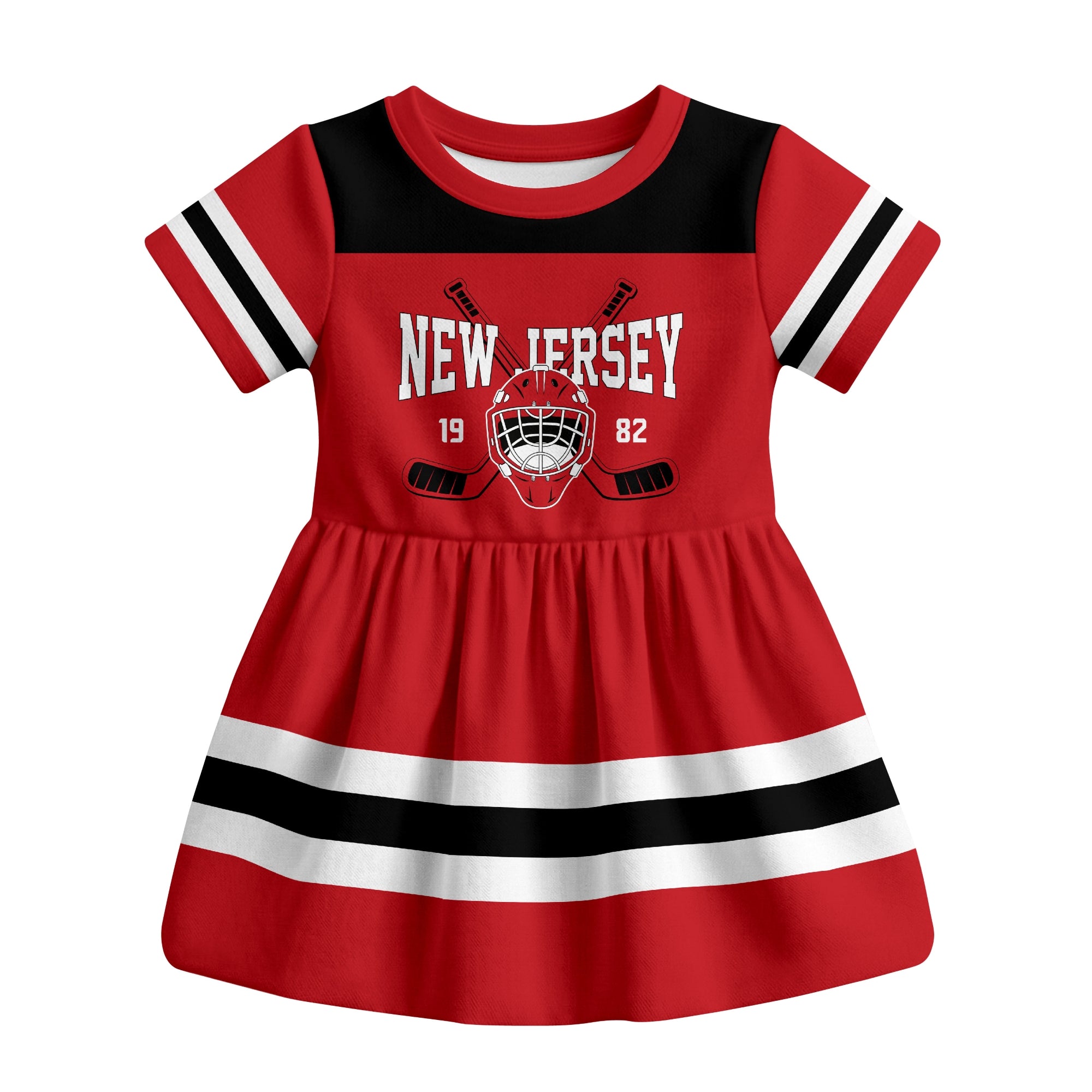 Red New Jersey hockey baby bodysuit dress front view