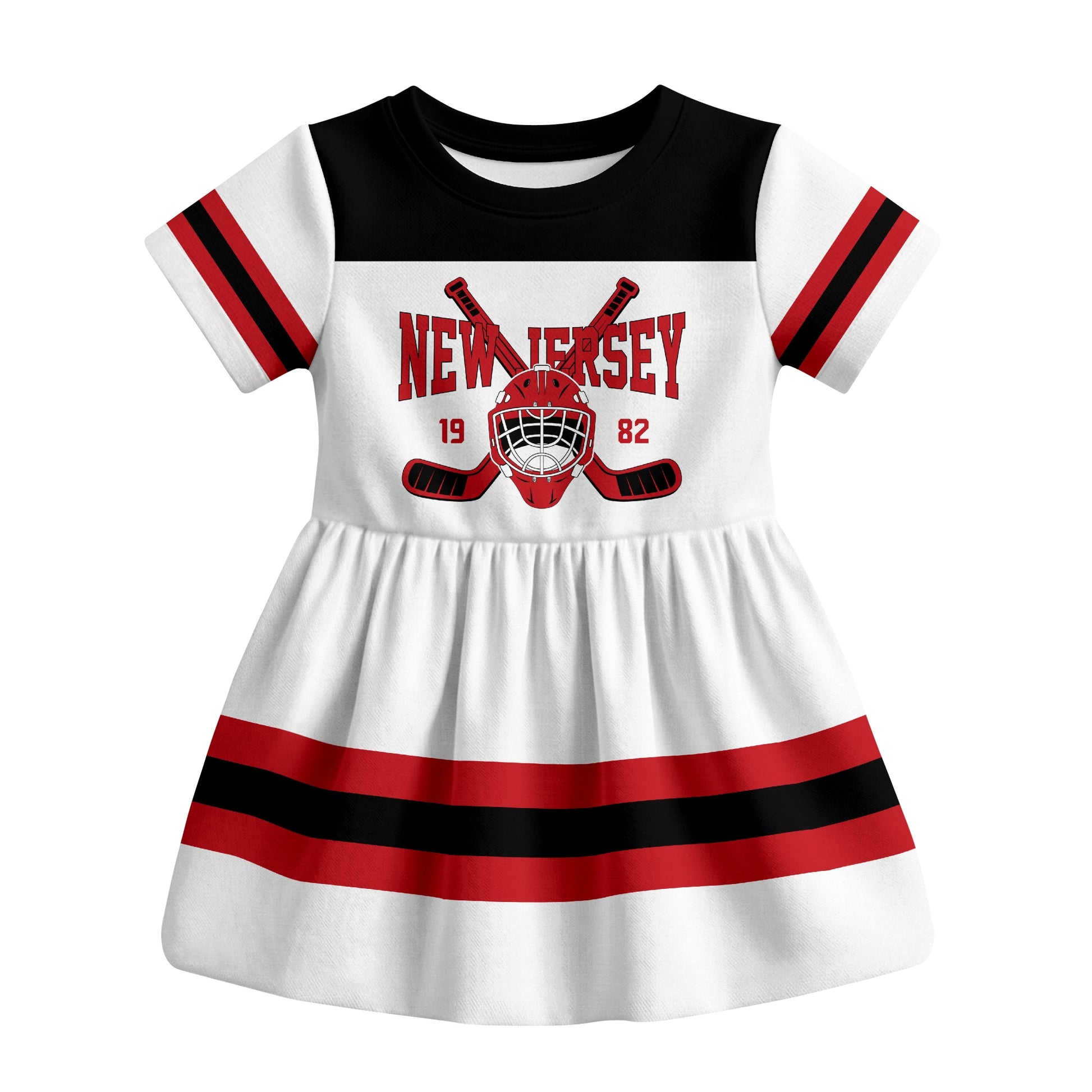 White New Jersey hockey baby bodysuit dress front view