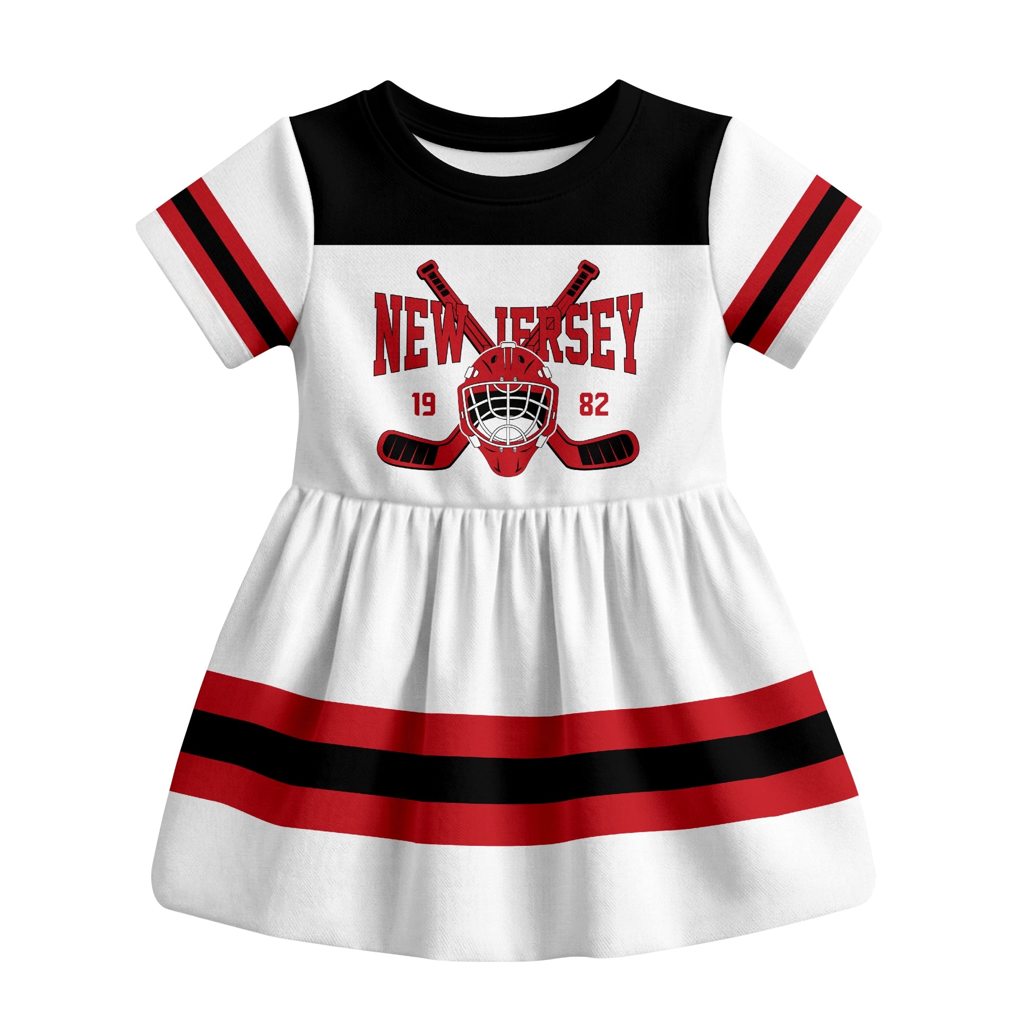 White New Jersey hockey baby bodysuit dress front view