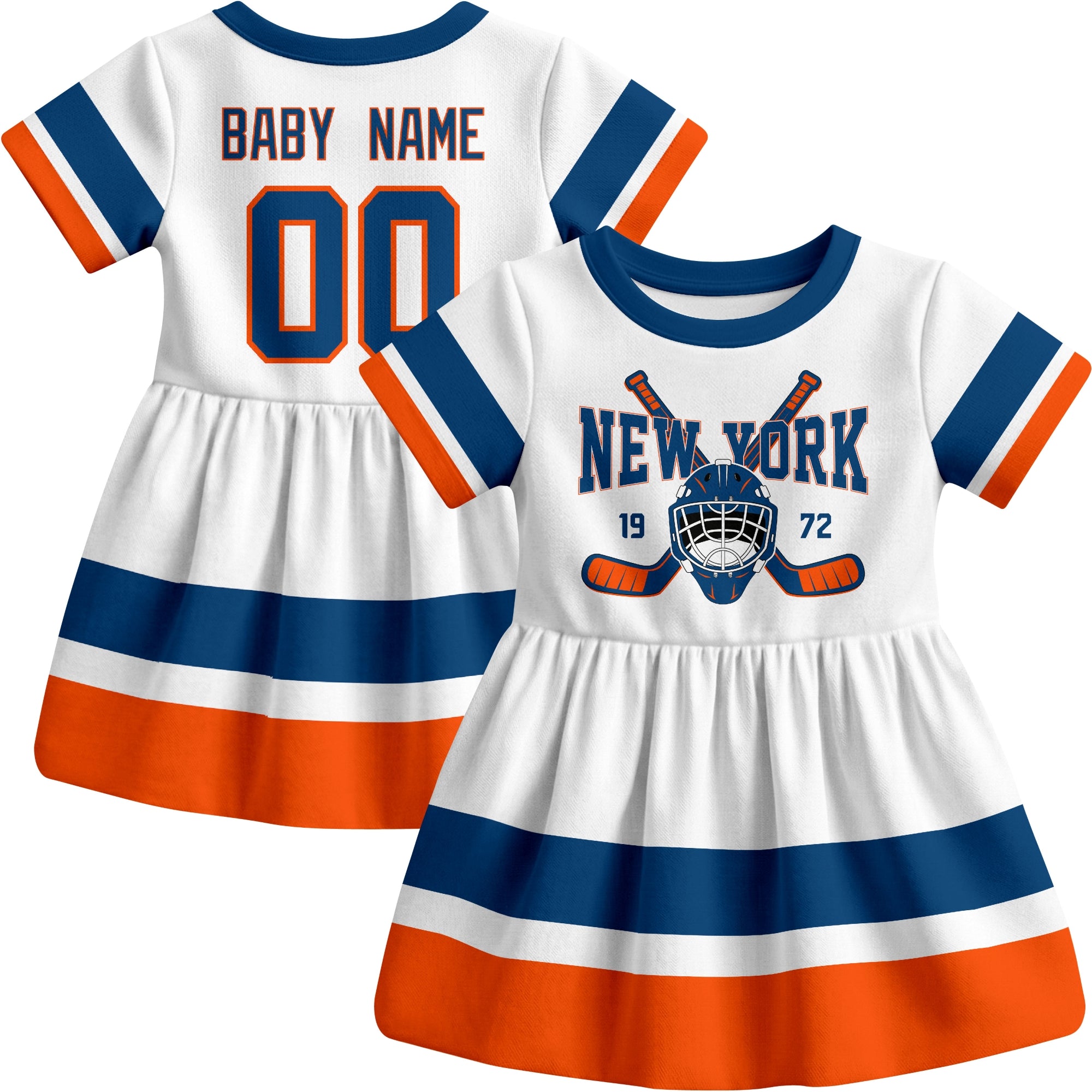 New York hockey baby bodysuit dress White style front and back view
