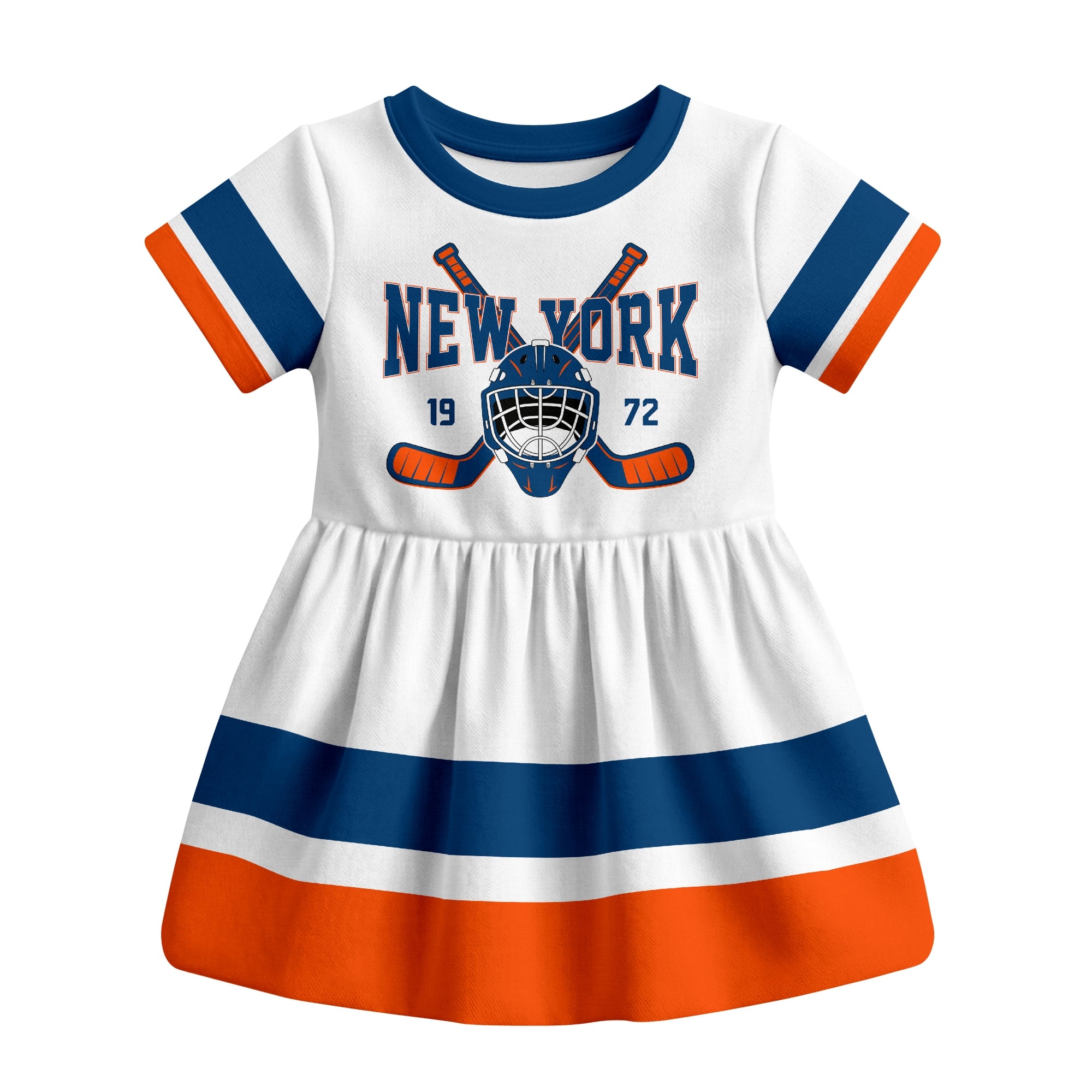 White New York hockey baby bodysuit dress front view