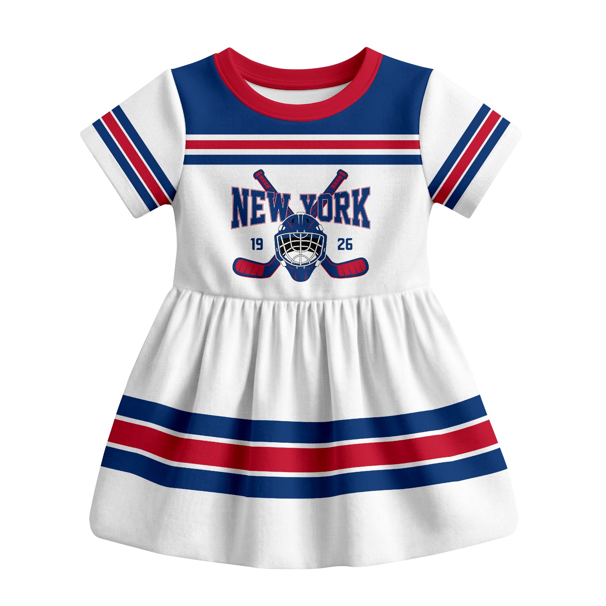 White New York R hockey baby bodysuit dress front view