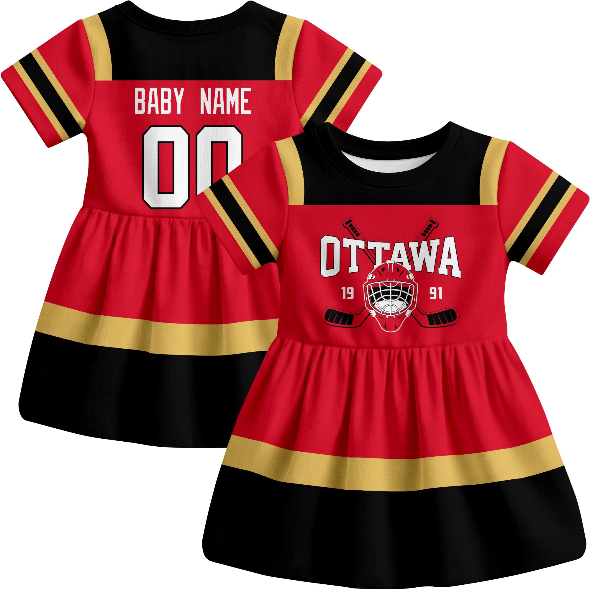Ottawa hockey baby bodysuit dress Red style front and back view