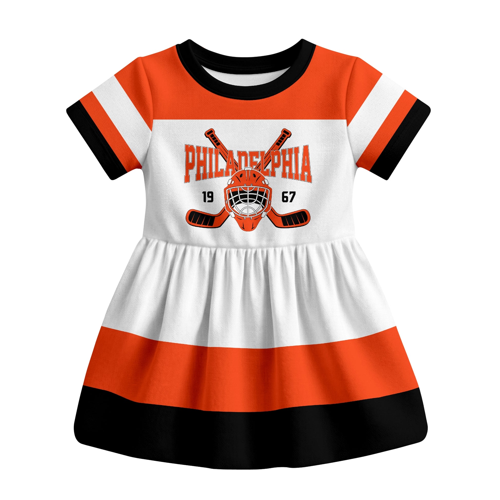 White Philadelphia hockey baby bodysuit dress front view