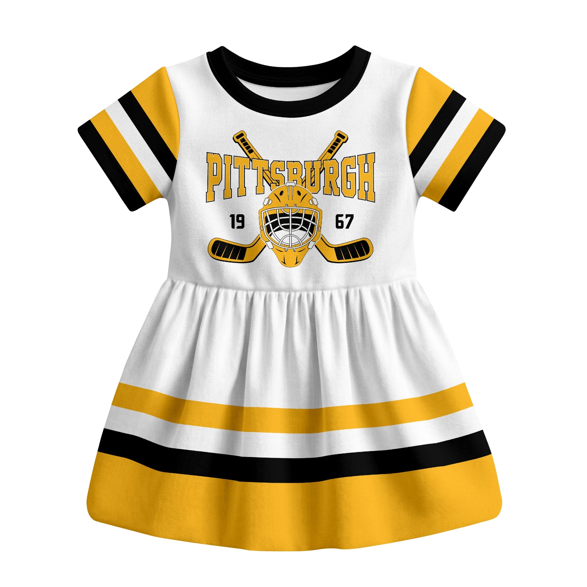White Pittsburgh hockey baby bodysuit dress front view