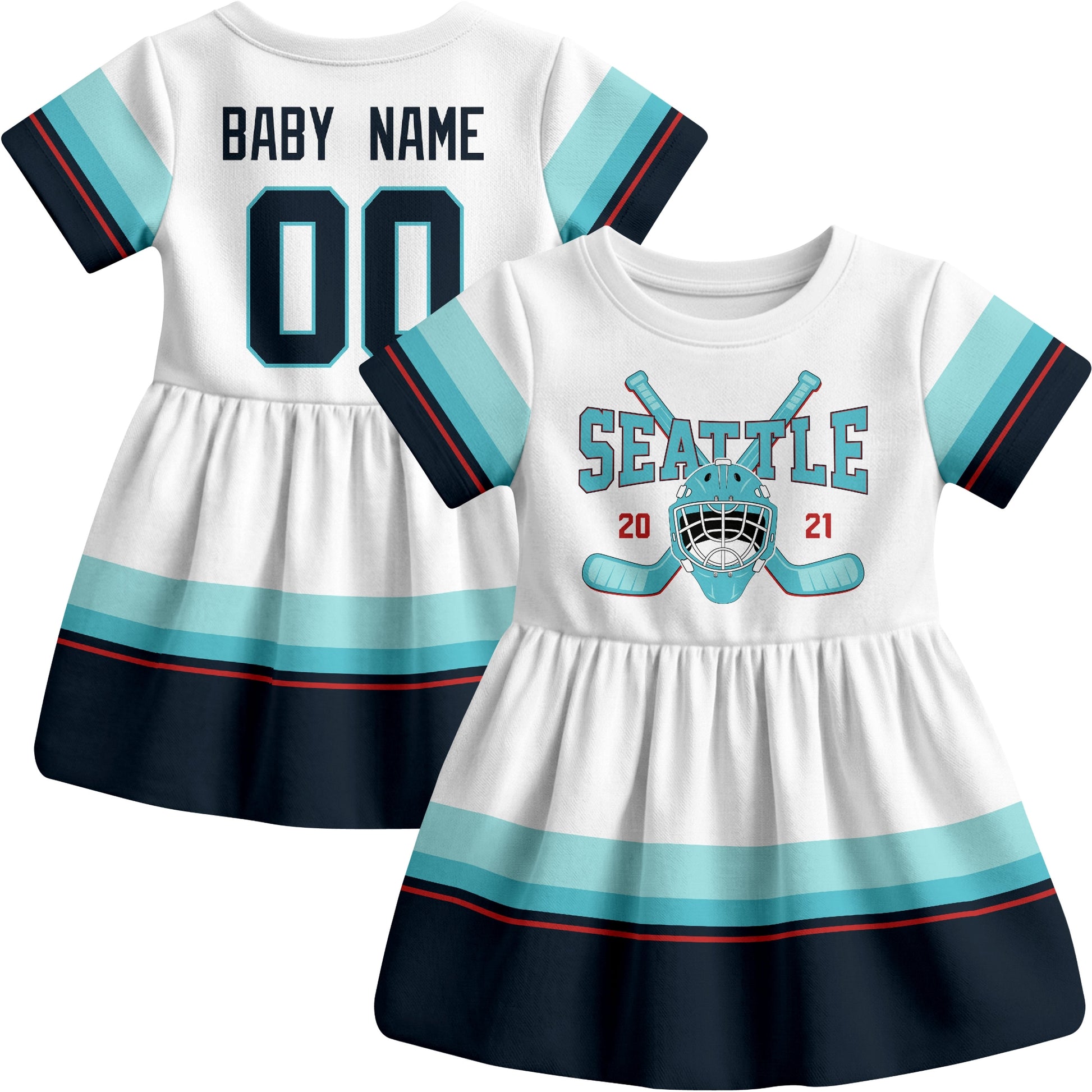 Seattle hockey baby bodysuit dress White style front and back view