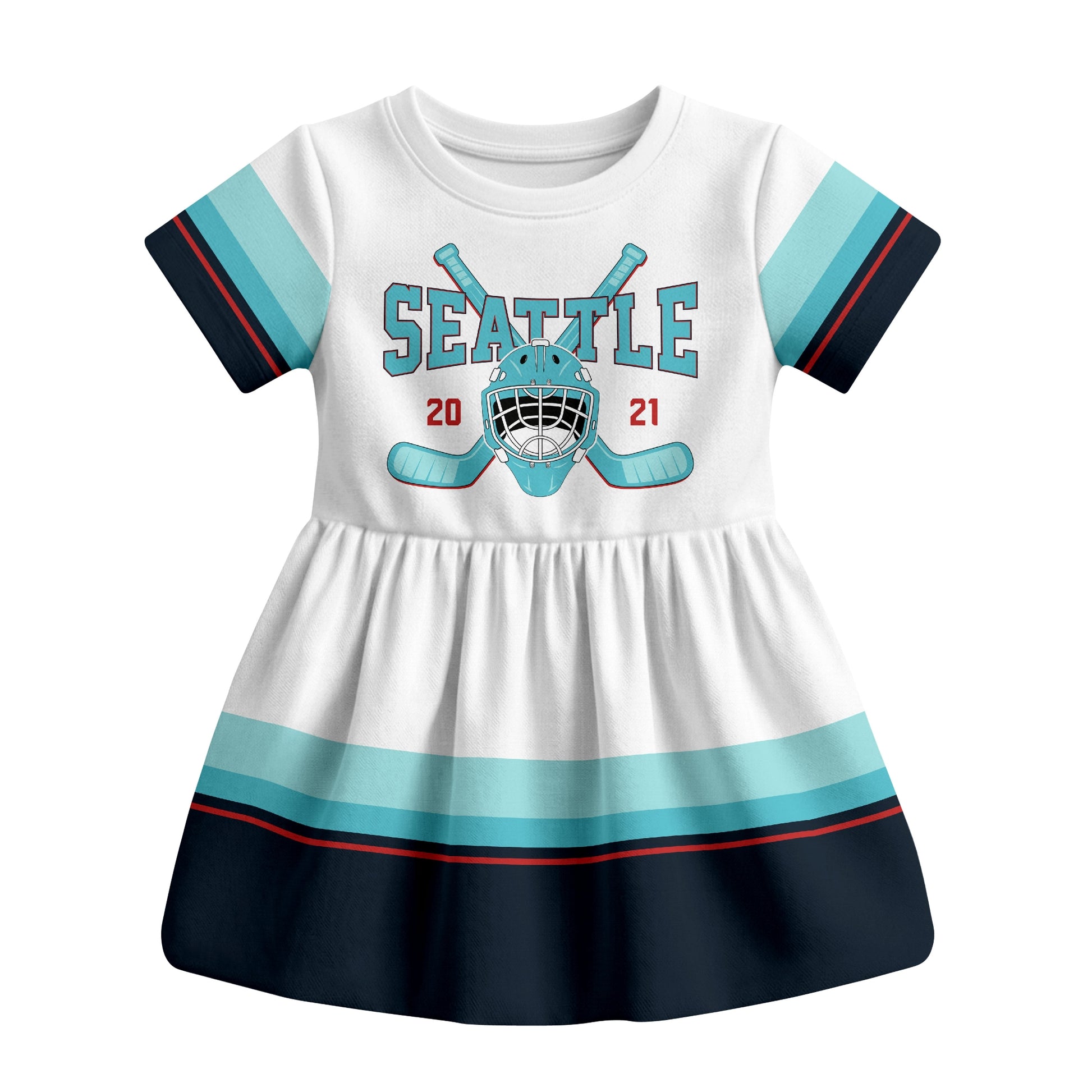 White Seattle hockey baby bodysuit dress front view
