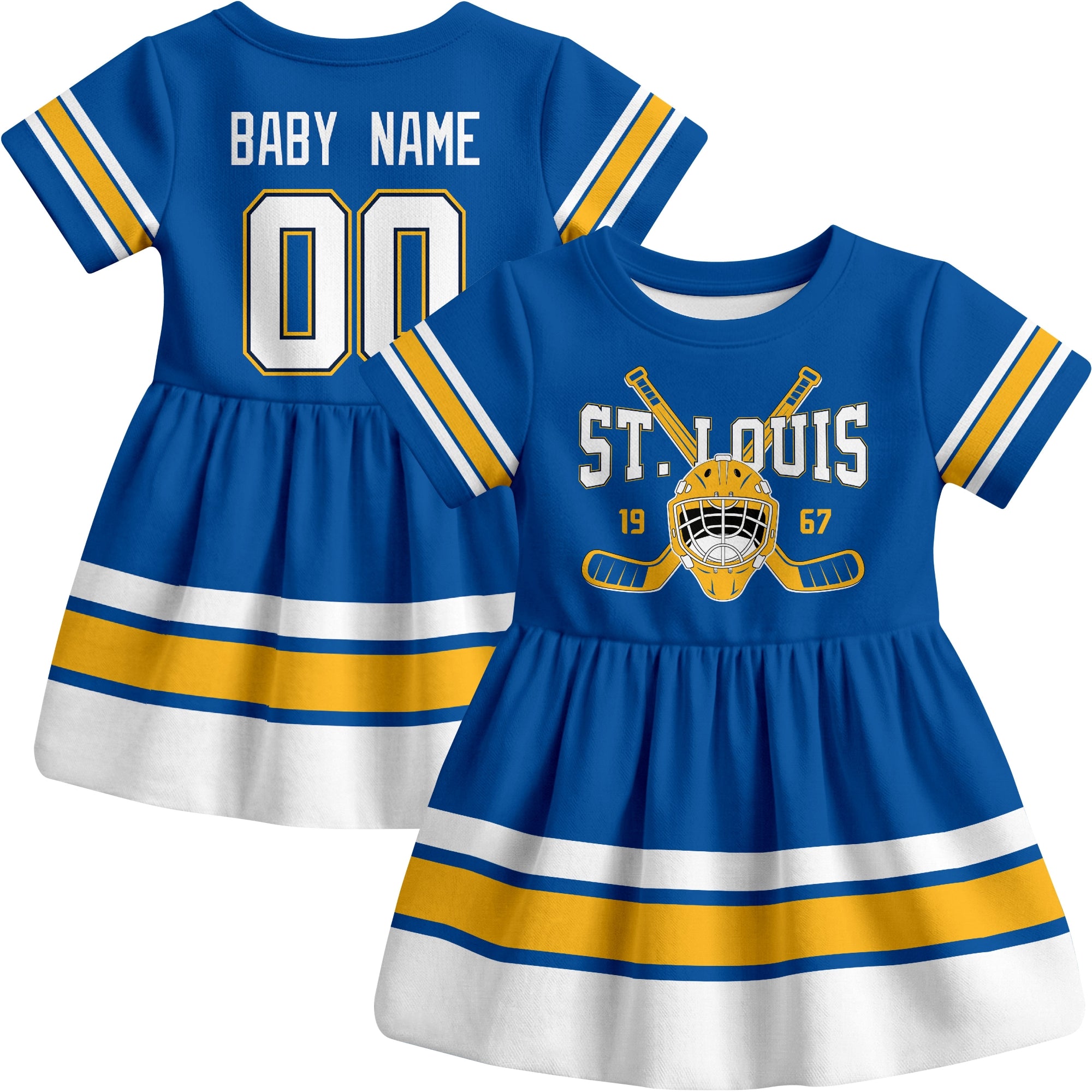 St. Louis hockey baby bodysuit dress Blue style front and back view