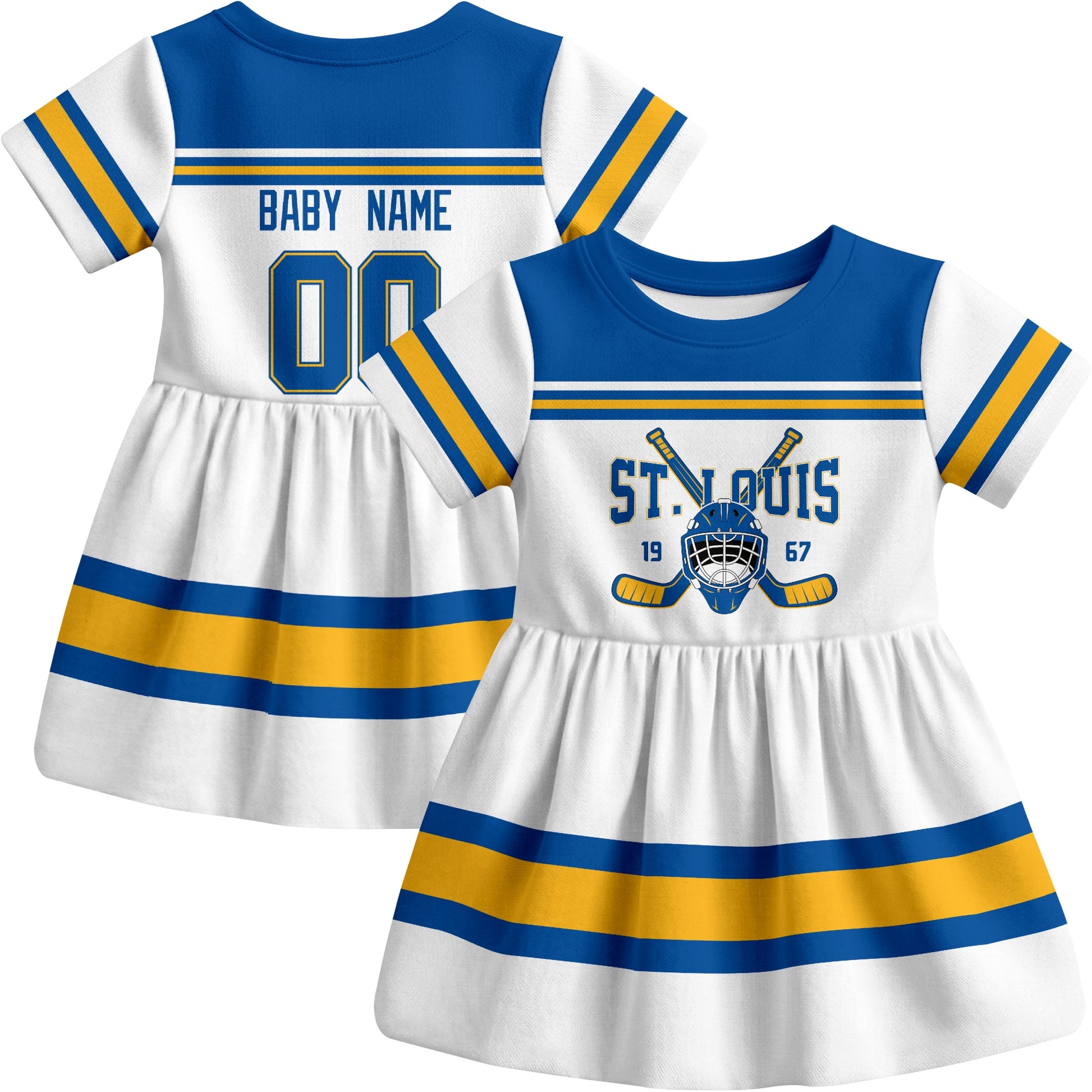 St. Louis hockey baby bodysuit dress White style front and back view