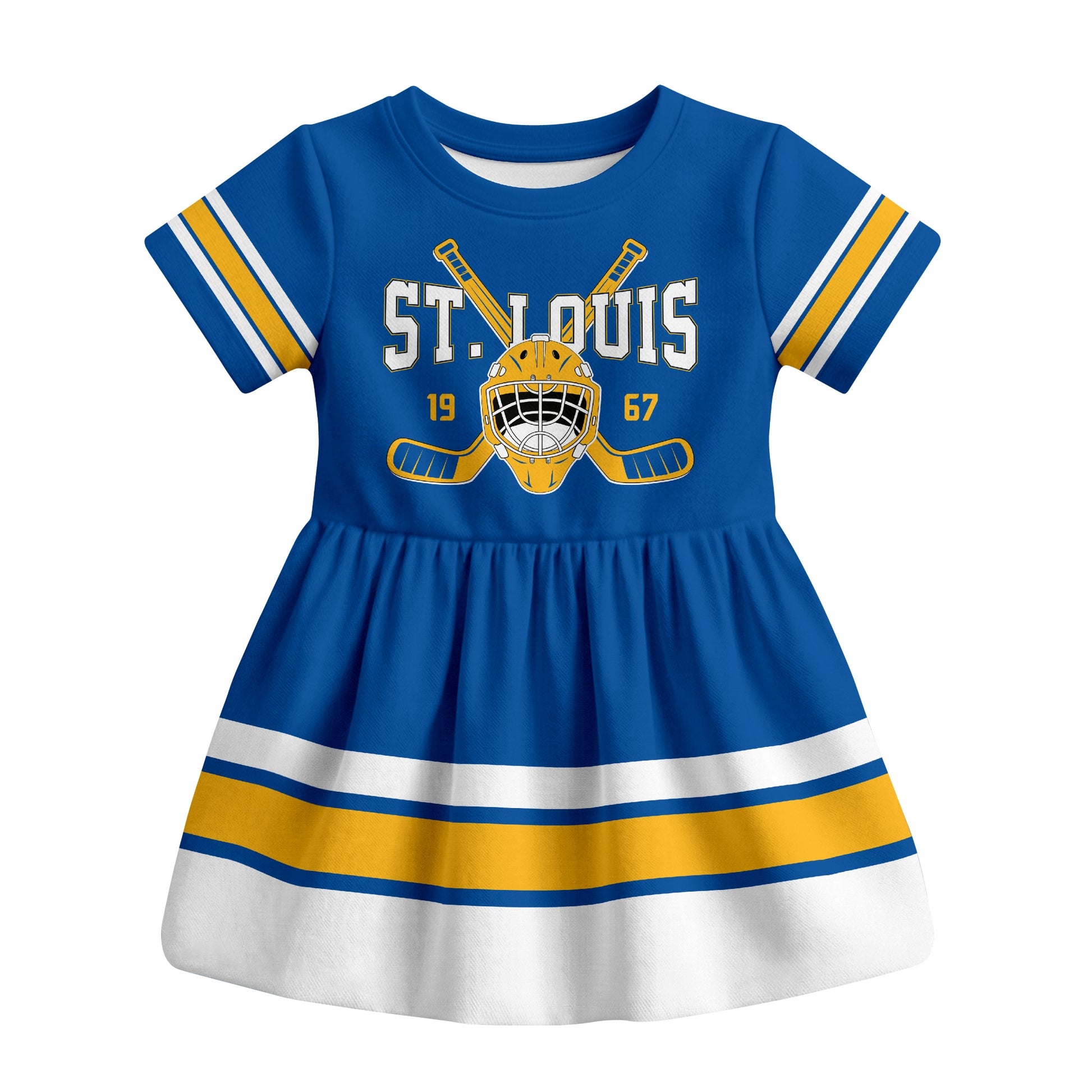 Blue St. Louis hockey baby bodysuit dress front view