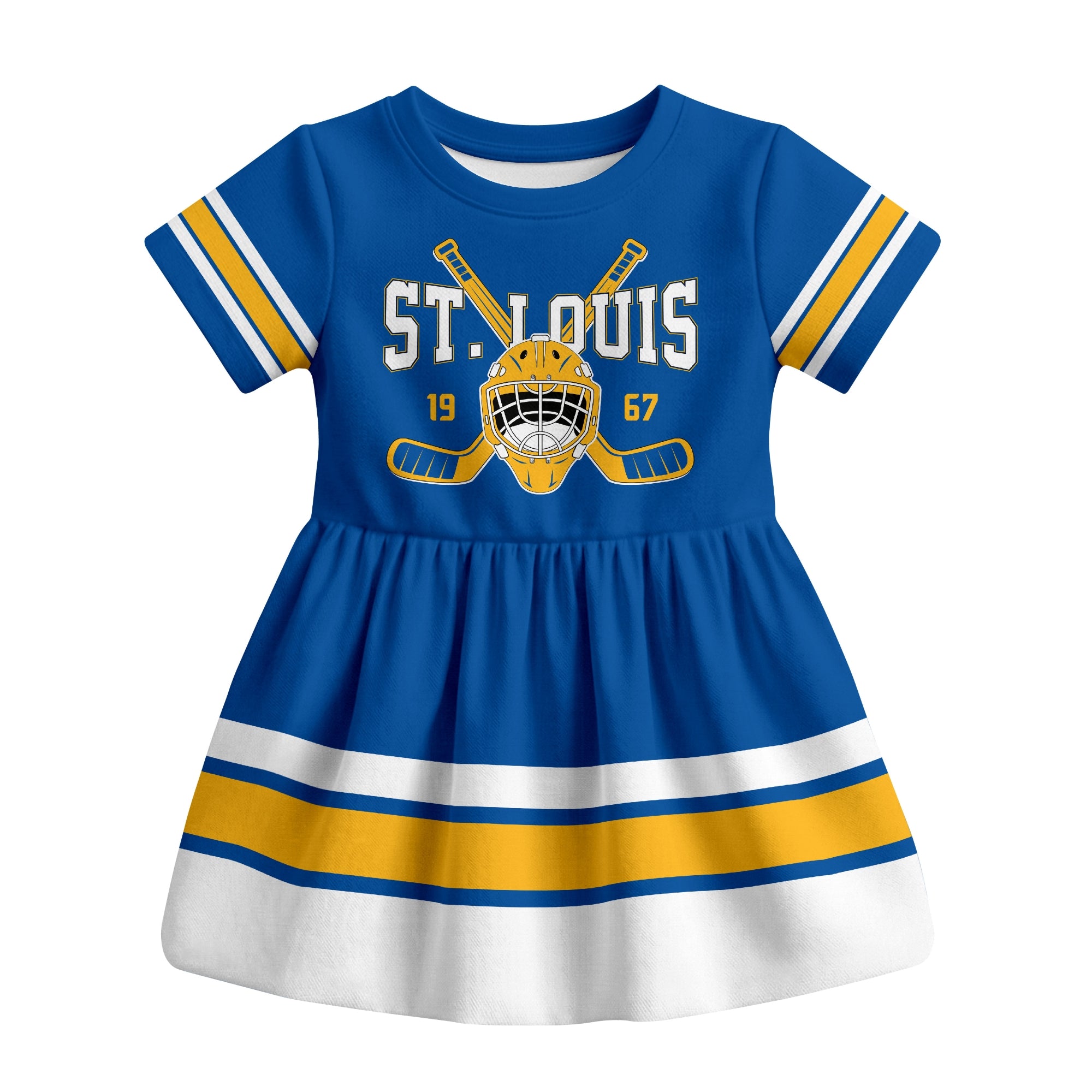 Blue St. Louis hockey baby bodysuit dress front view