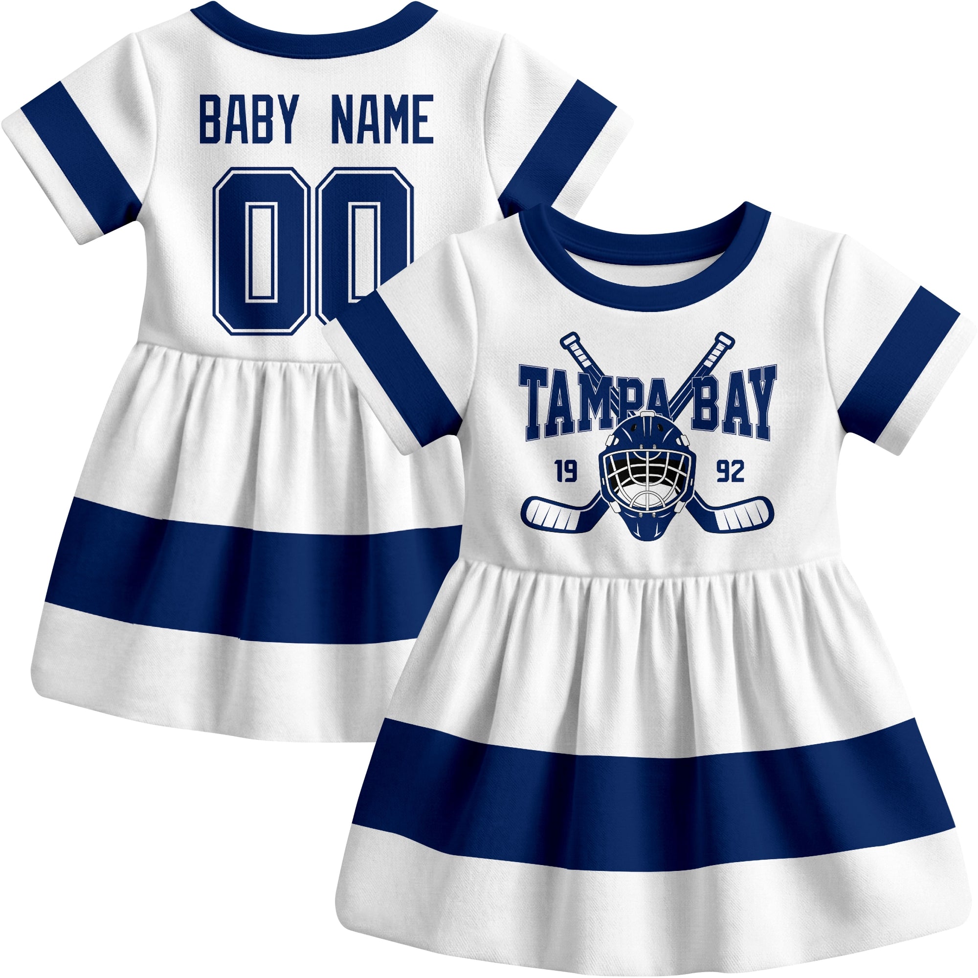Tampa Bay hockey baby bodysuit dress White style front and back view