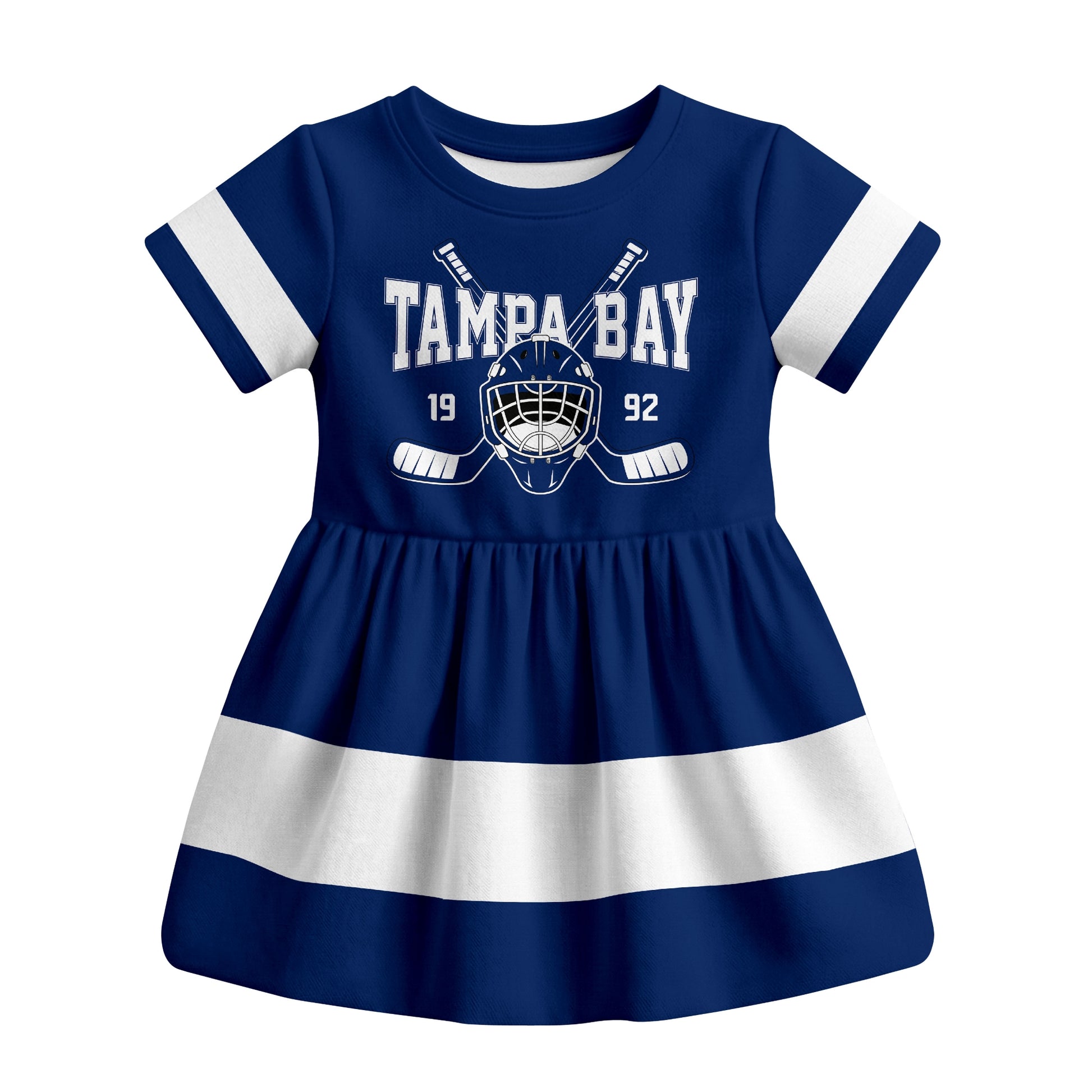 Blue Tampa Bay hockey baby bodysuit dress front view
