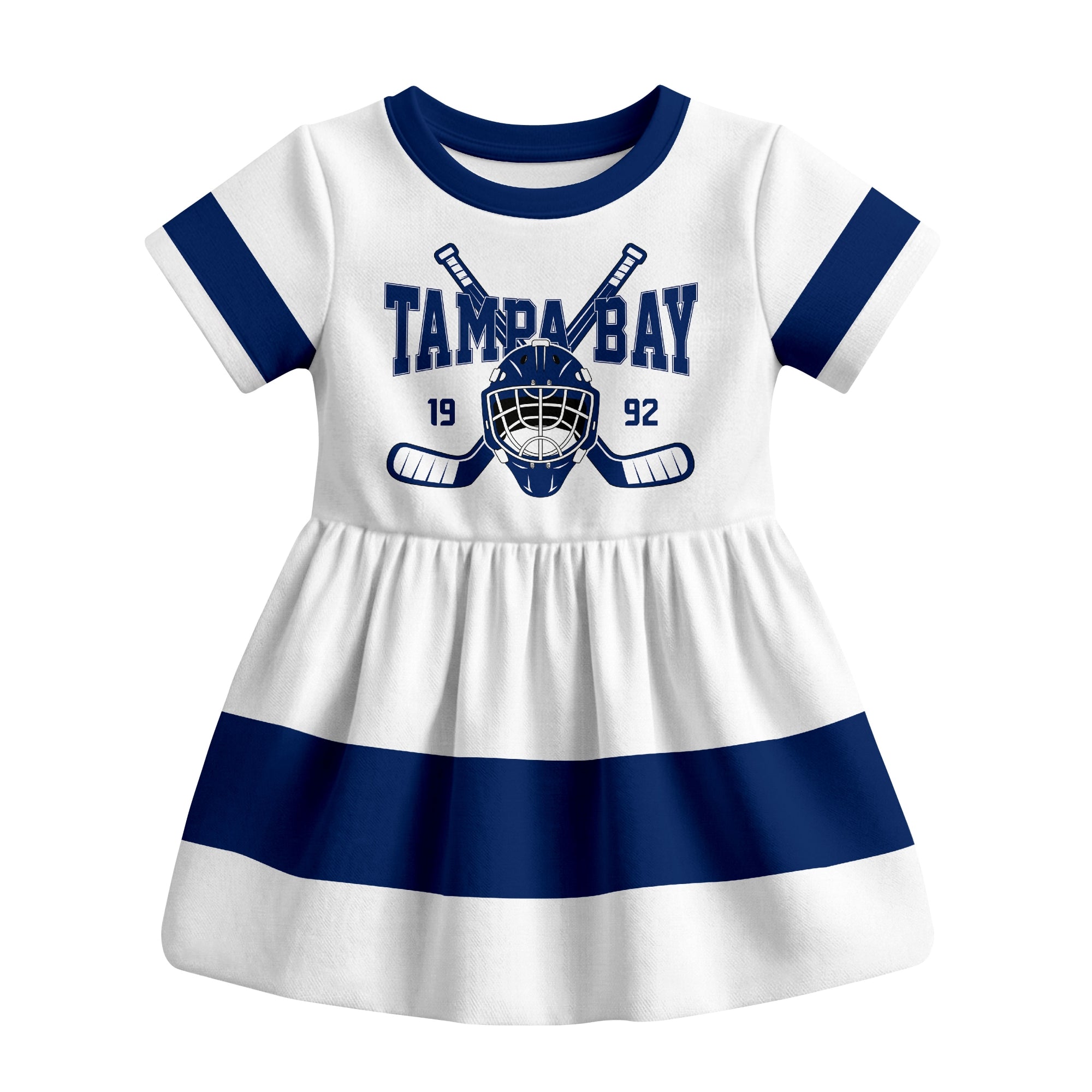 White Tampa Bay hockey baby bodysuit dress front view