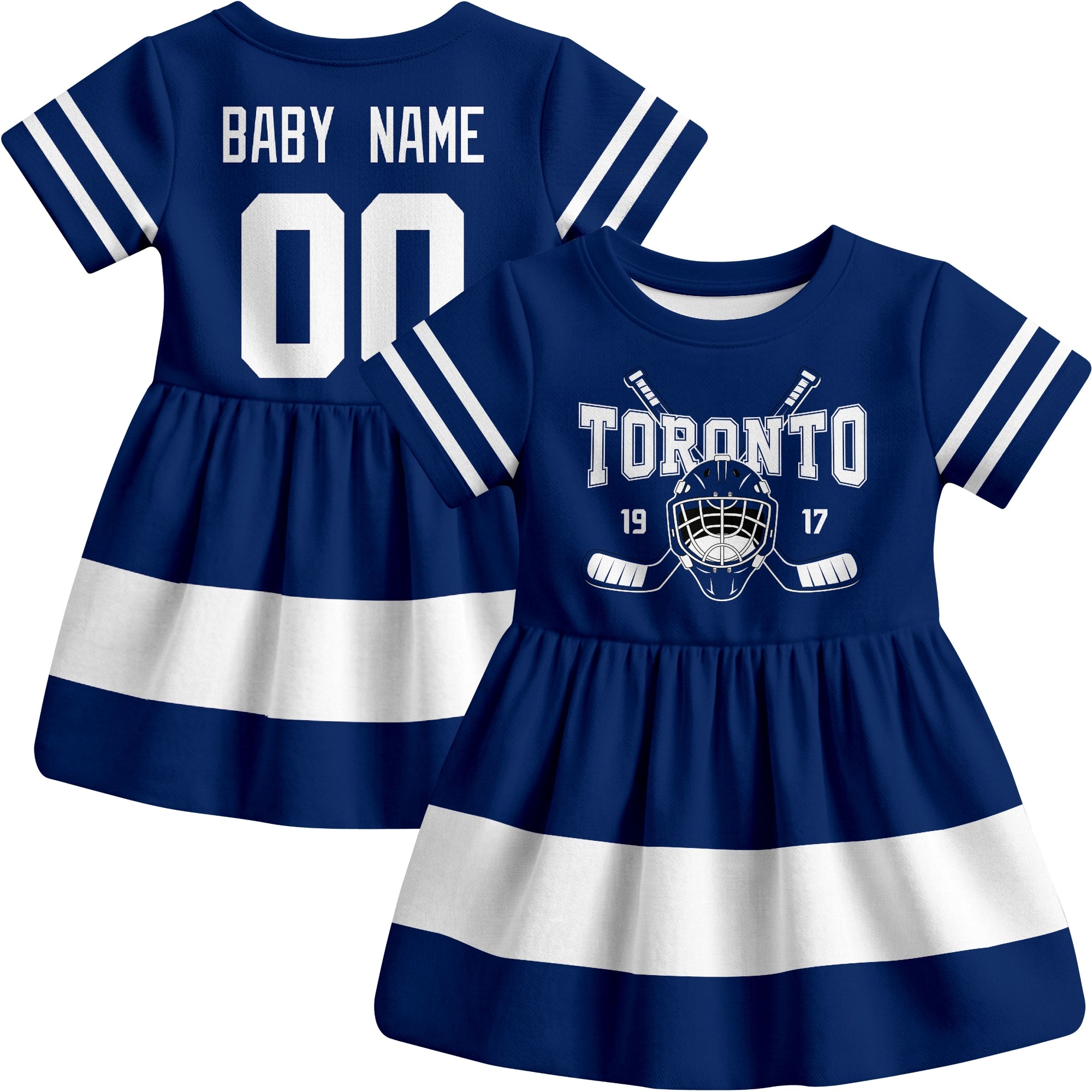 Toronto hockey baby bodysuit dress Blue style front and back view