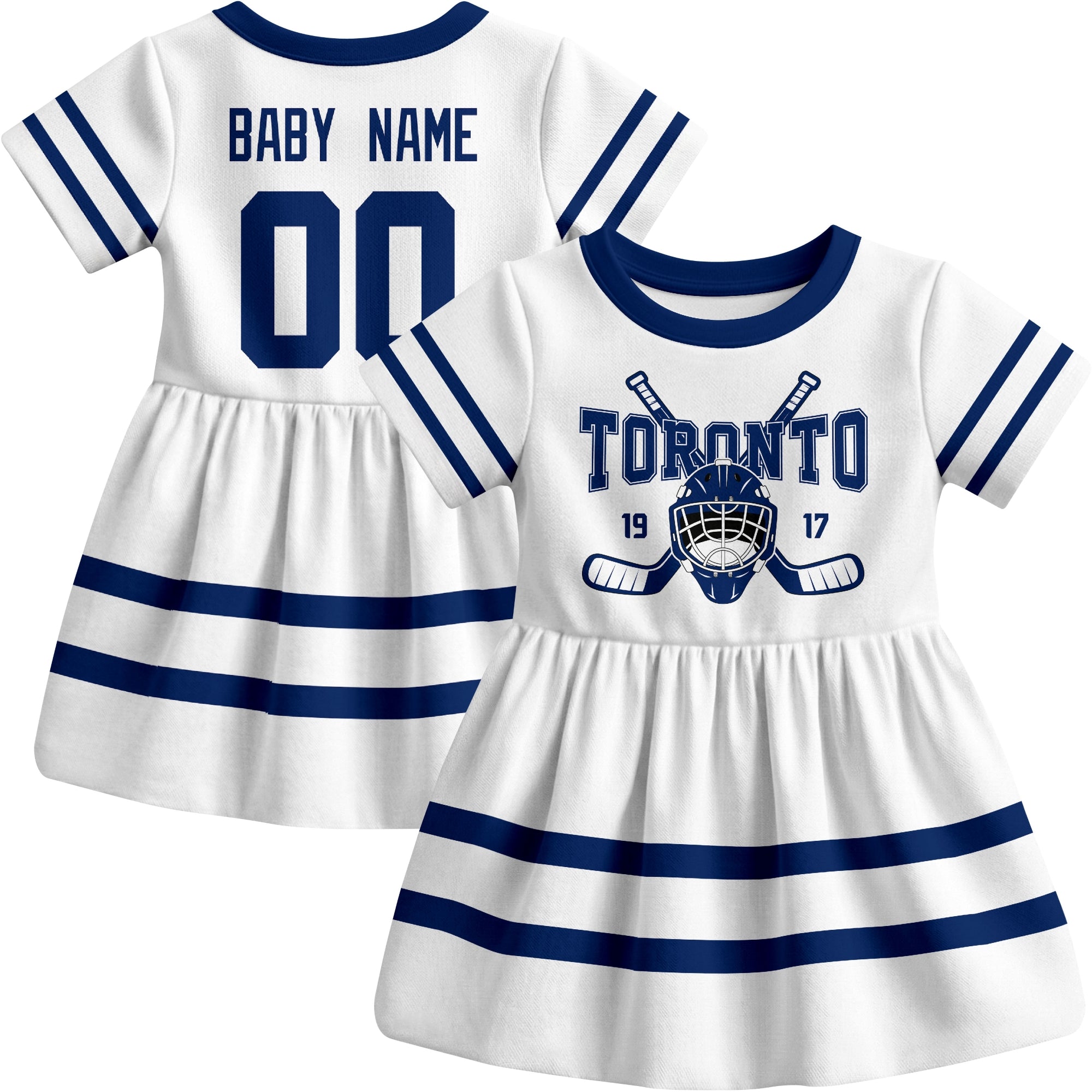 Toronto hockey baby bodysuit dress White style front and back view