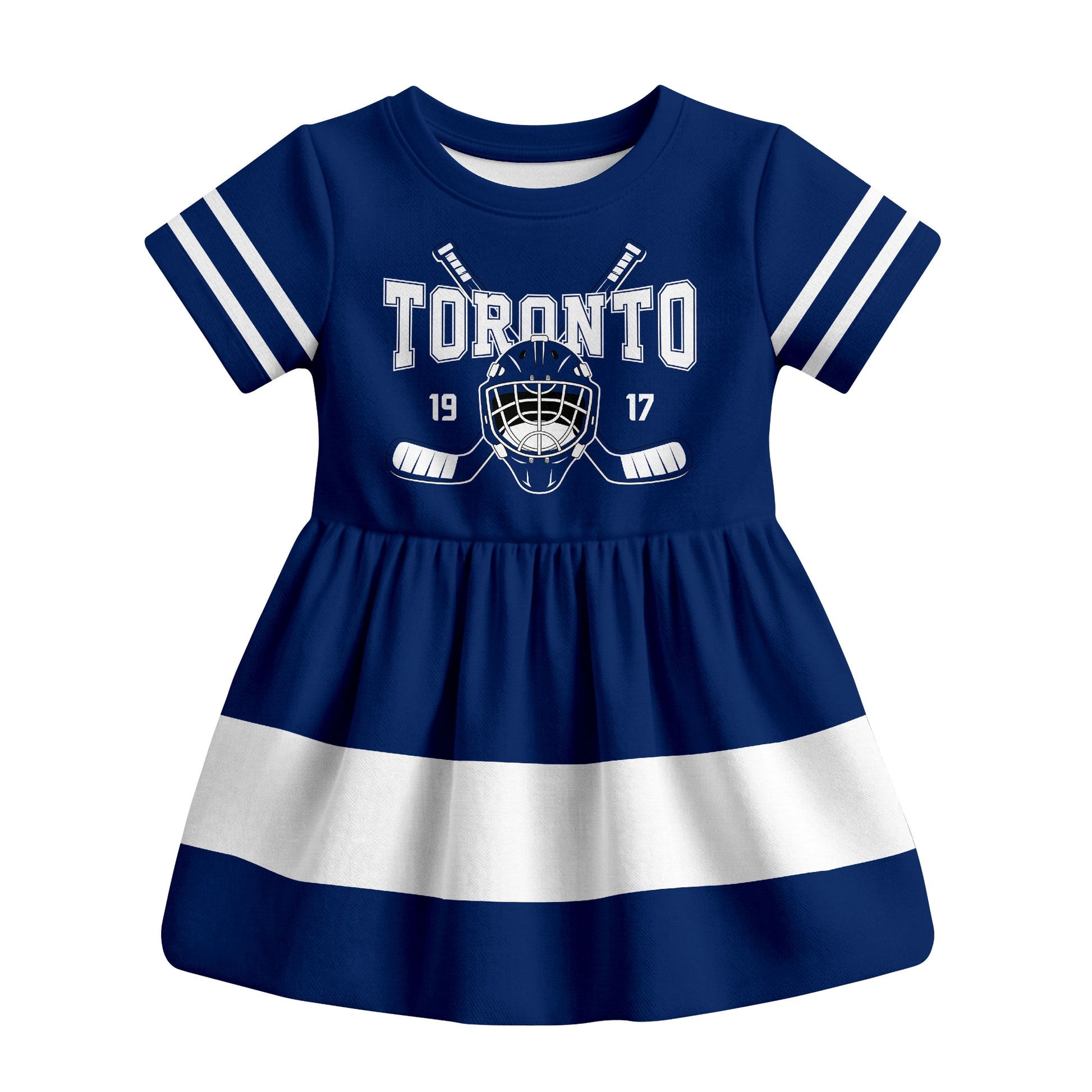 Blue Toronto hockey baby bodysuit dress front view