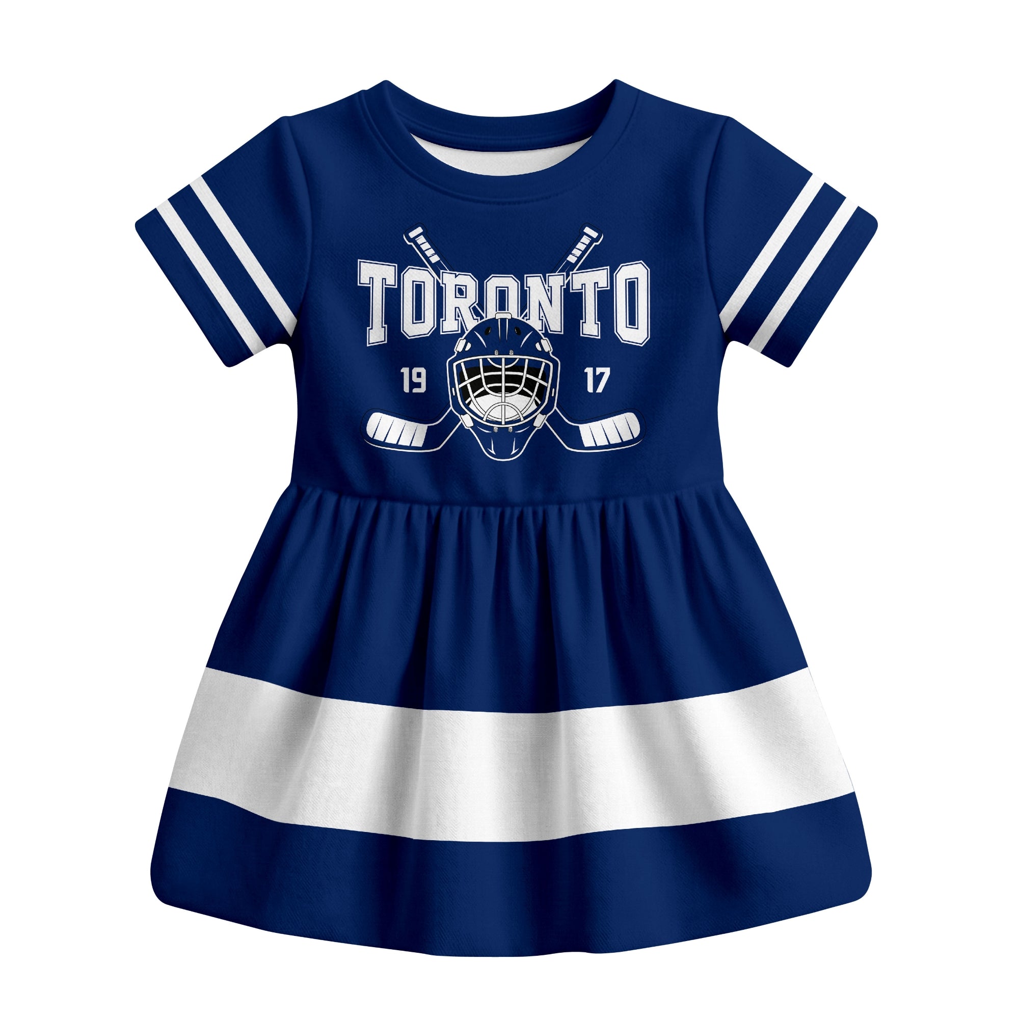 Blue Toronto hockey baby bodysuit dress front view