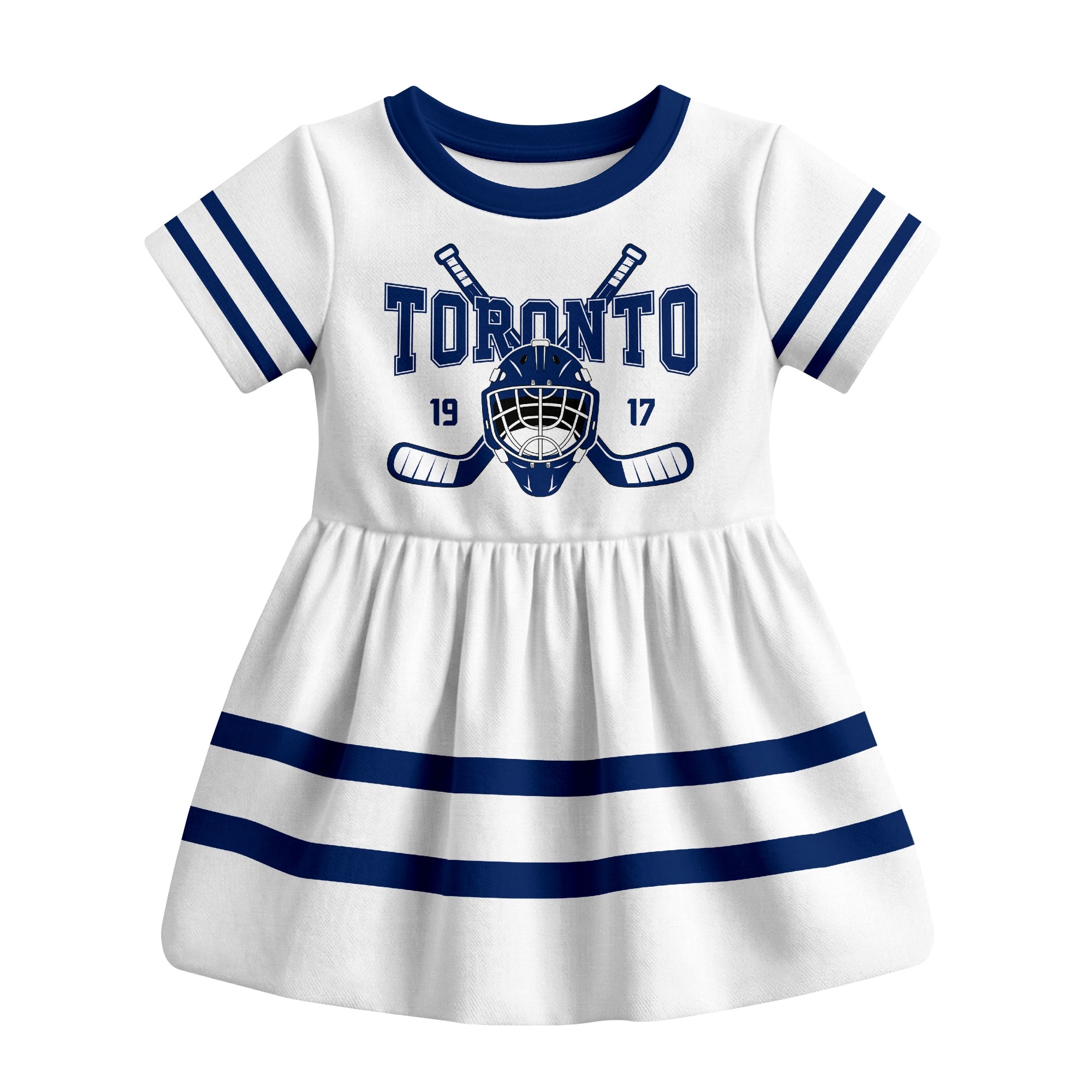 White Toronto hockey baby bodysuit dress front view