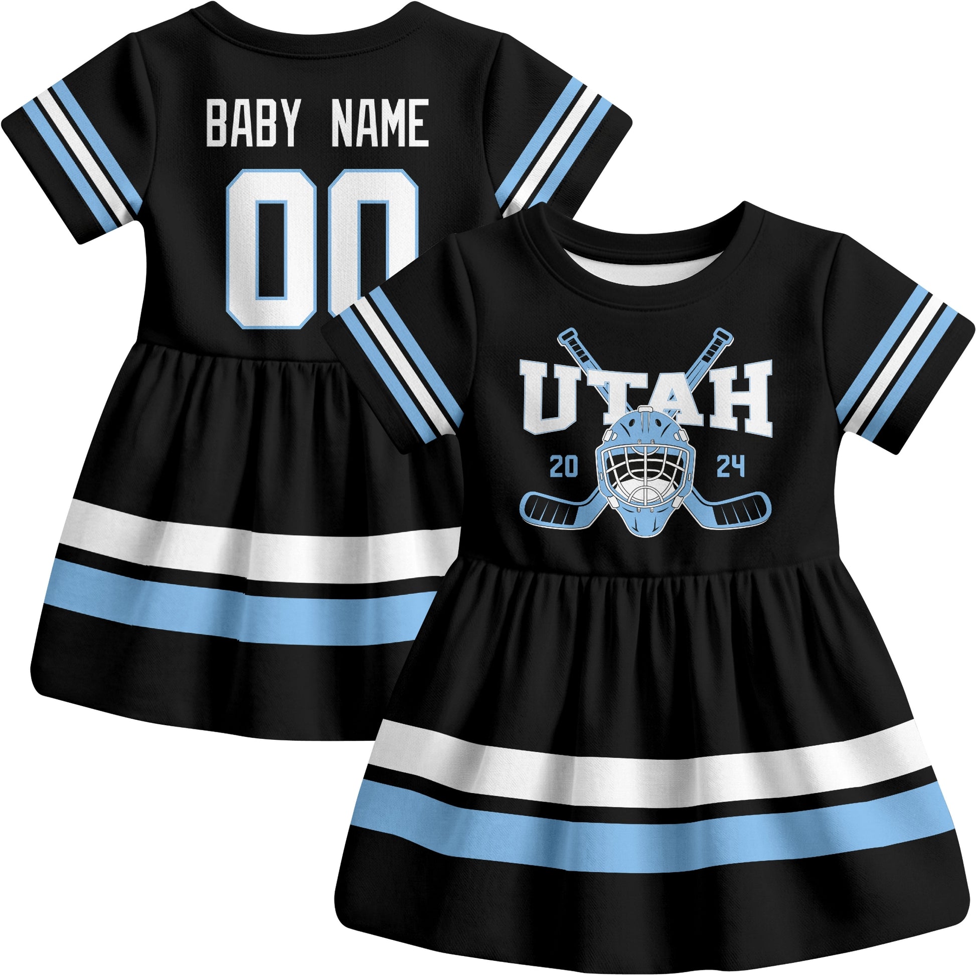 Utah hockey baby bodysuit dress Black style front and back view
