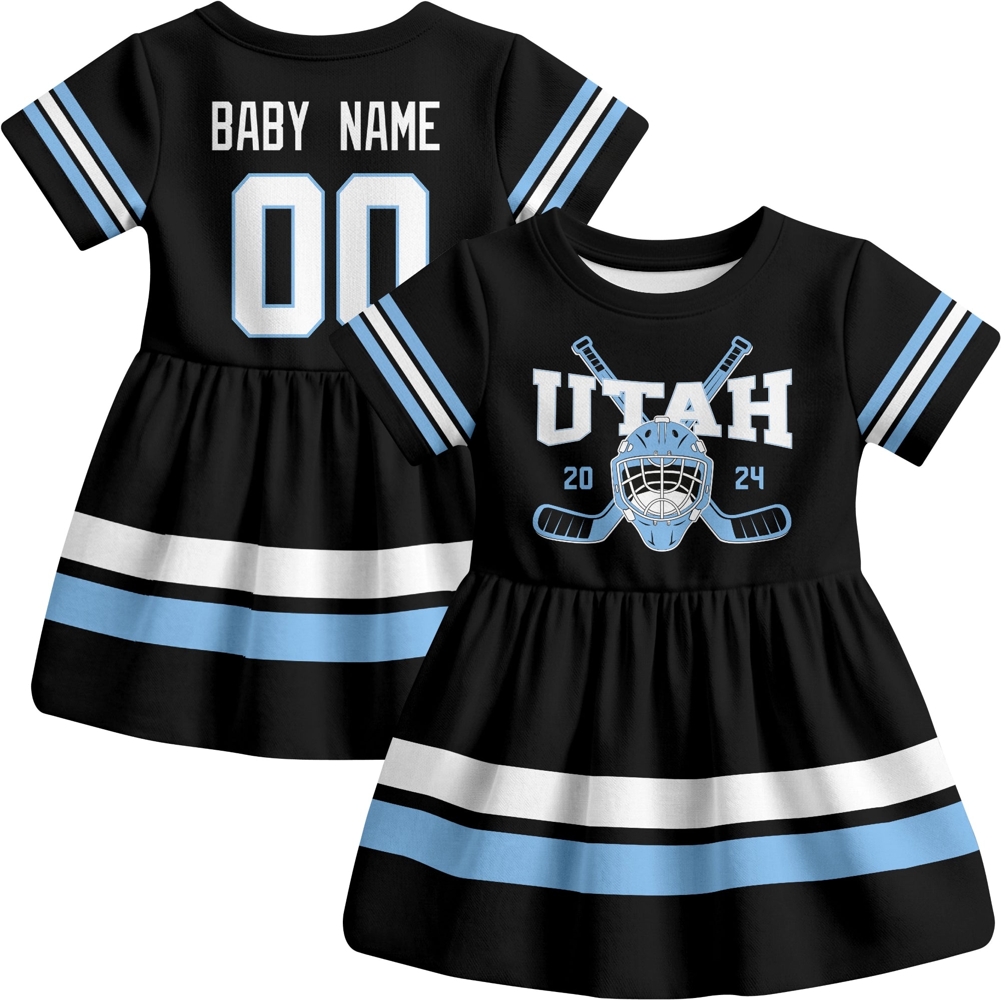 Utah hockey baby bodysuit dress Black style front and back view
