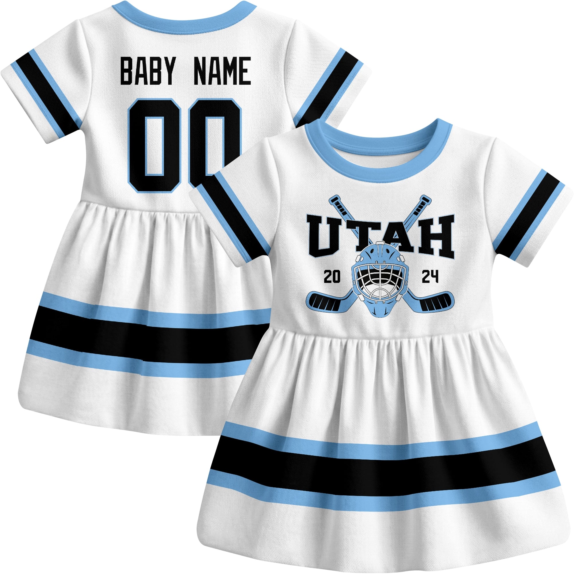 Utah hockey baby bodysuit dress White style front and back view