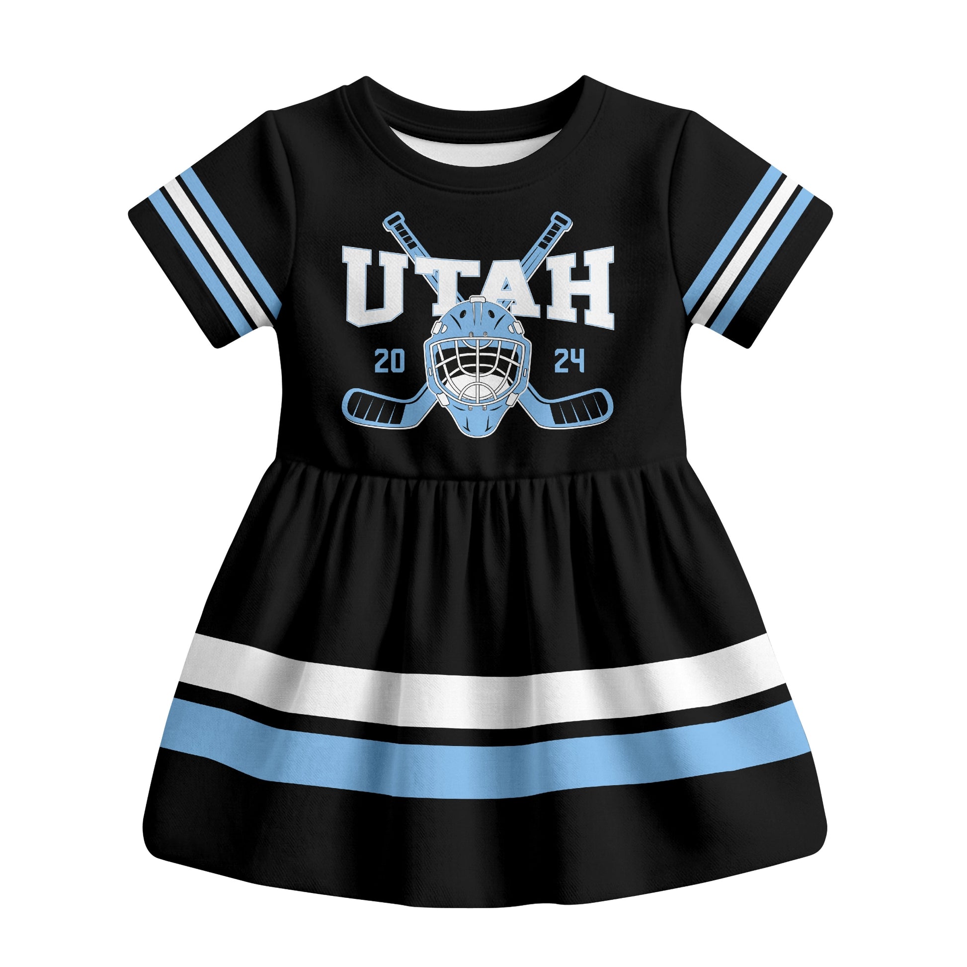 Black Utah hockey baby bodysuit dress front view