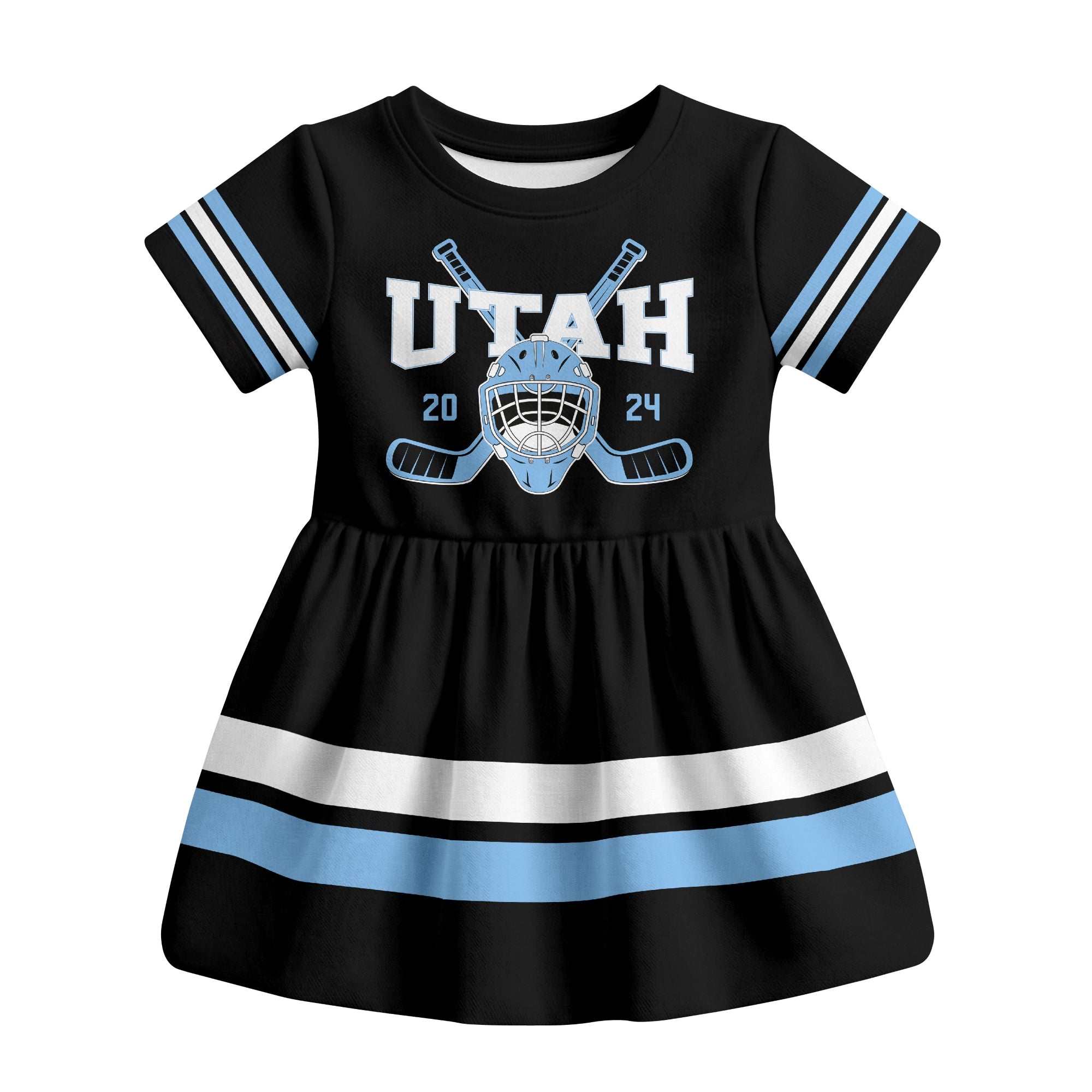 Black Utah hockey baby bodysuit dress front view