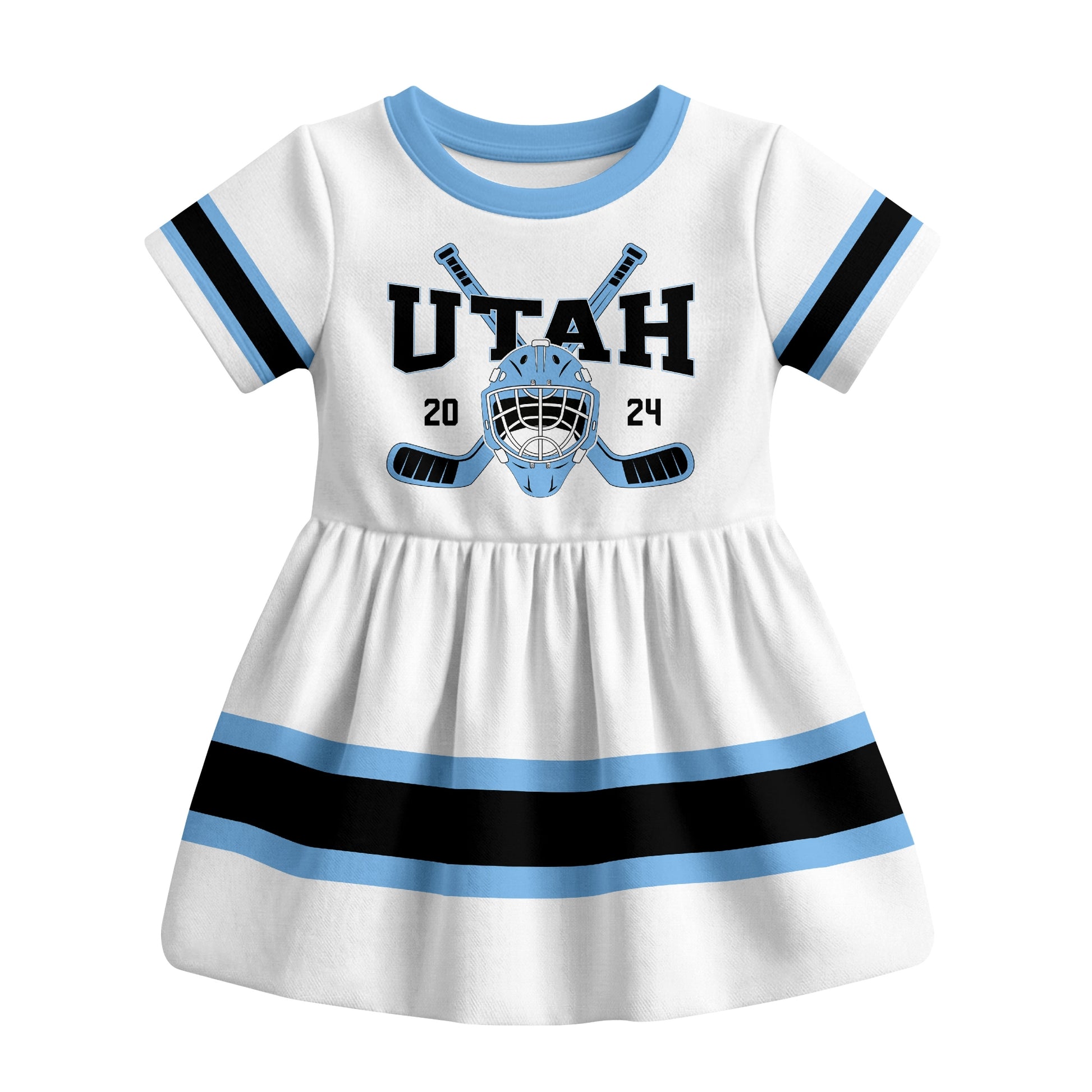White Utah hockey baby bodysuit dress front view