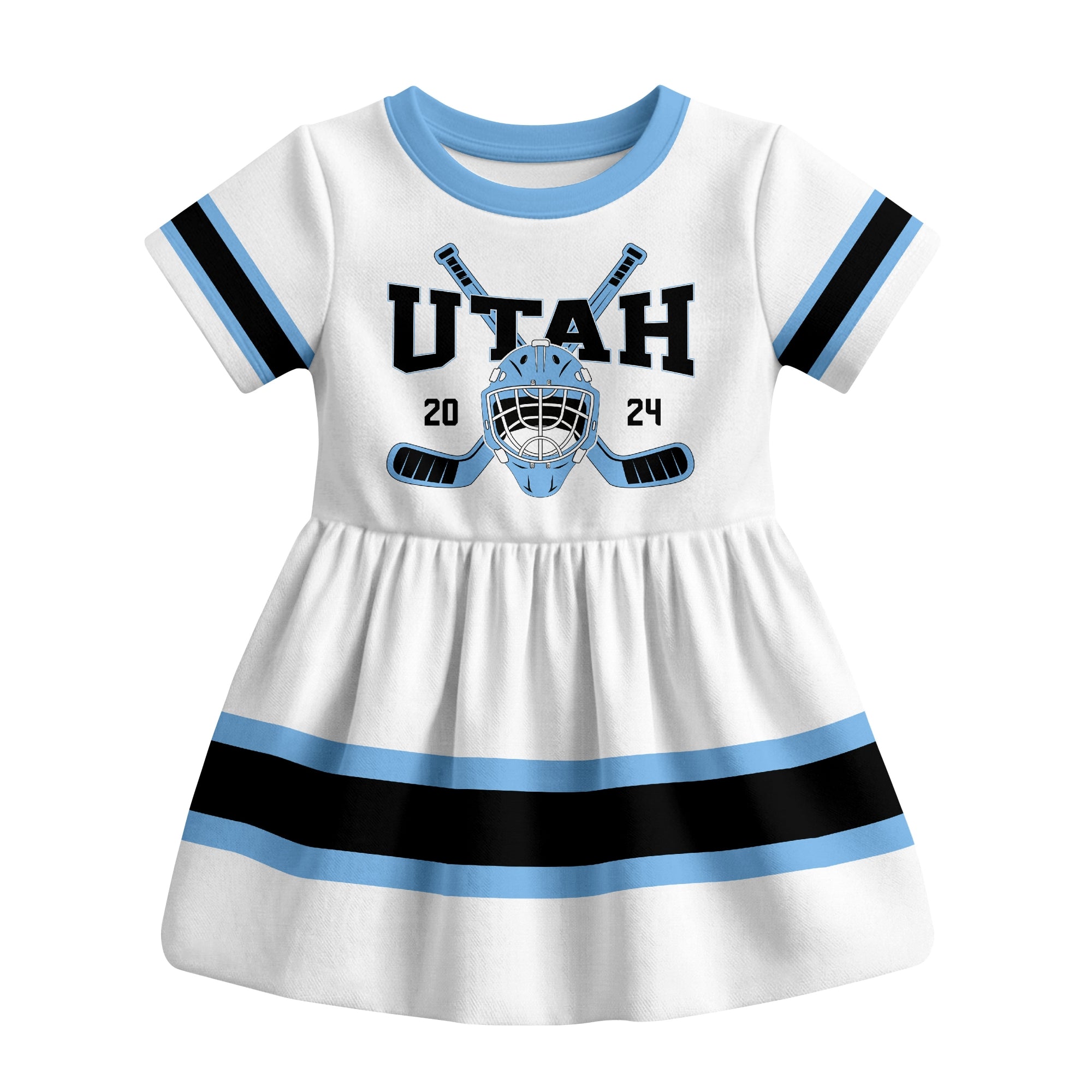 White Utah hockey baby bodysuit dress front view