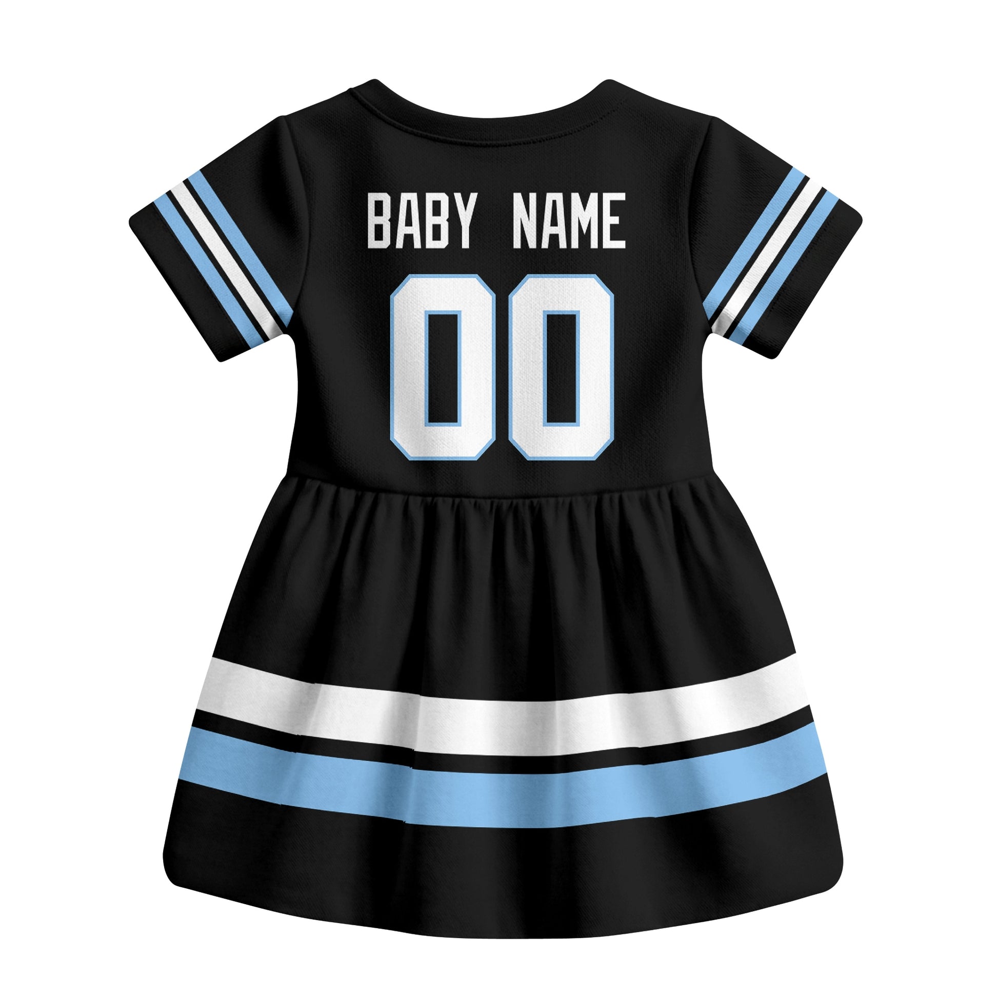 Black Utah hockey baby bodysuit dress back view with custom baby name and number