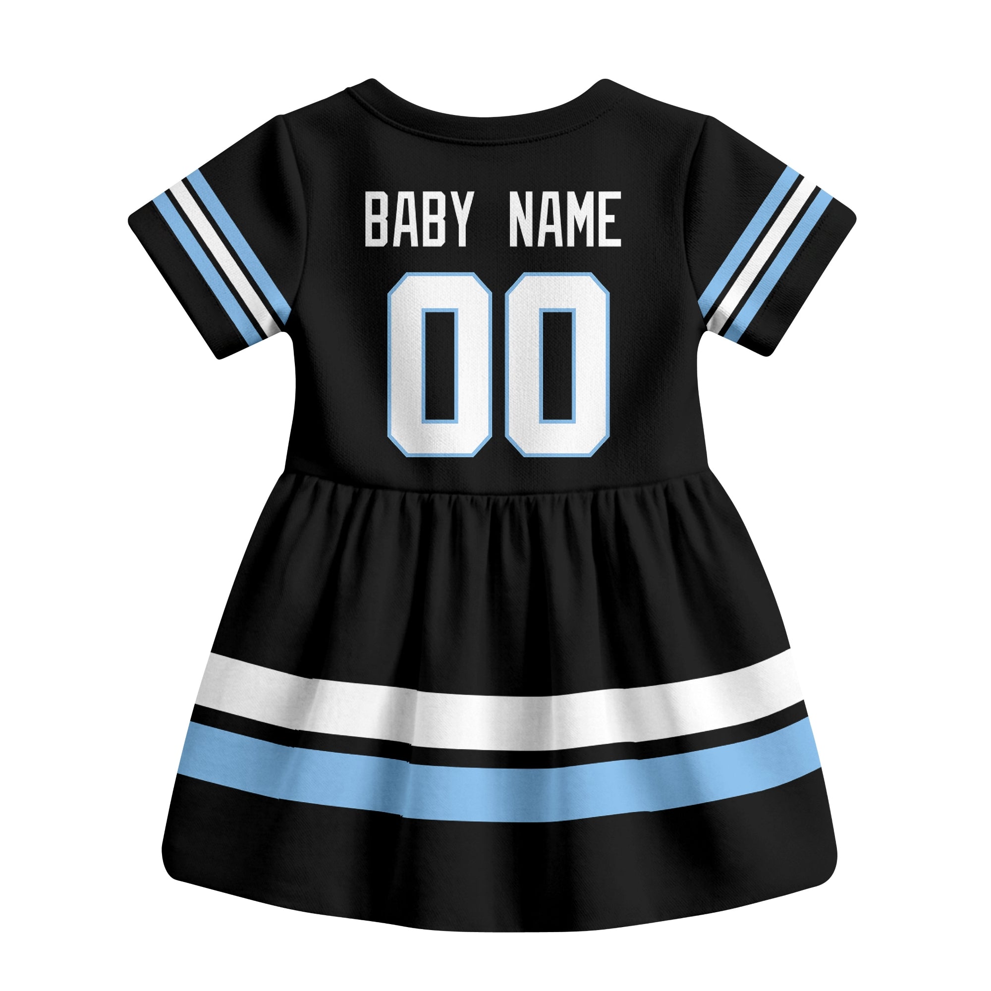 Black Utah hockey baby bodysuit dress back view with custom baby name and number